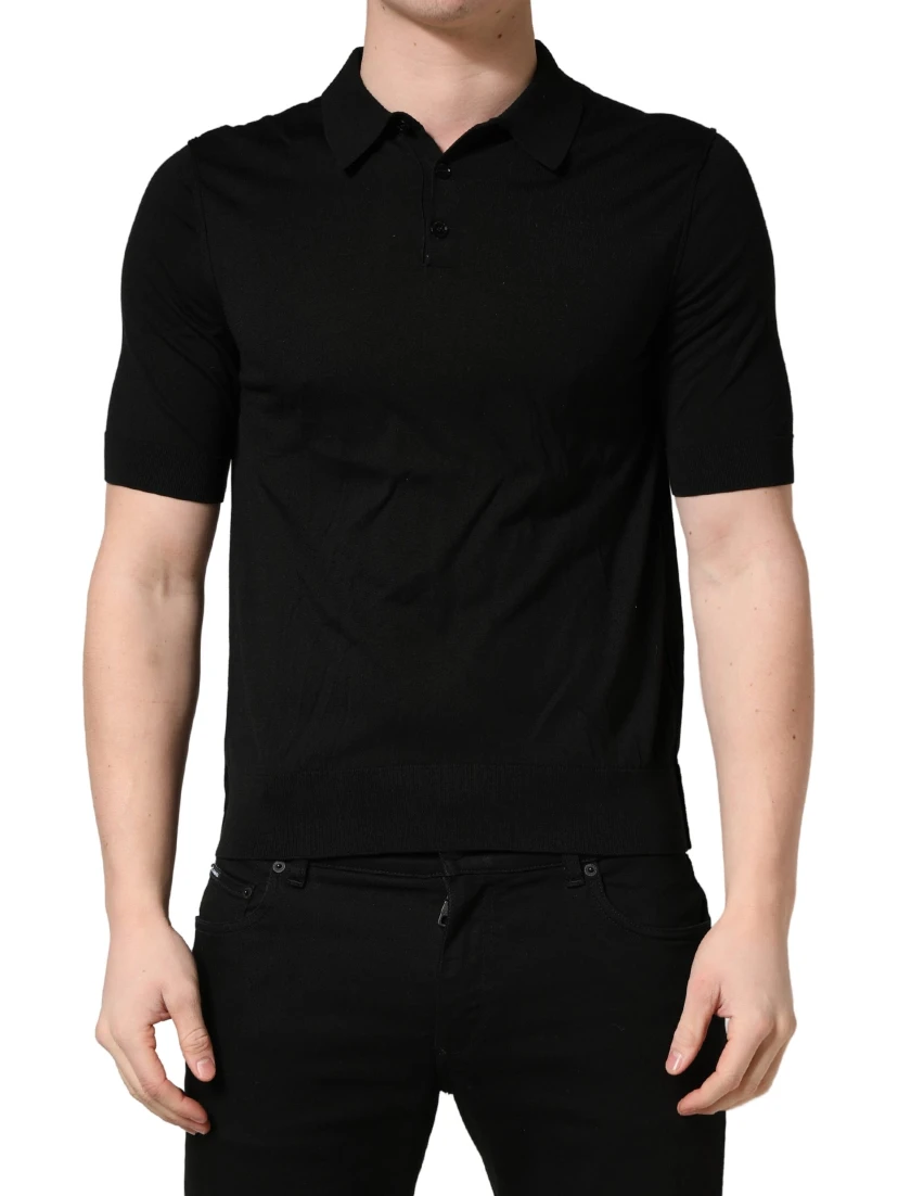 Black Wool Short Sleeves Men Polo  T-shirt