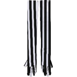 Black White Stripes Nylon Elbow Length Women Gloves