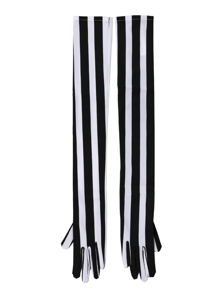 Black White Stripes Nylon Elbow Length Women Gloves