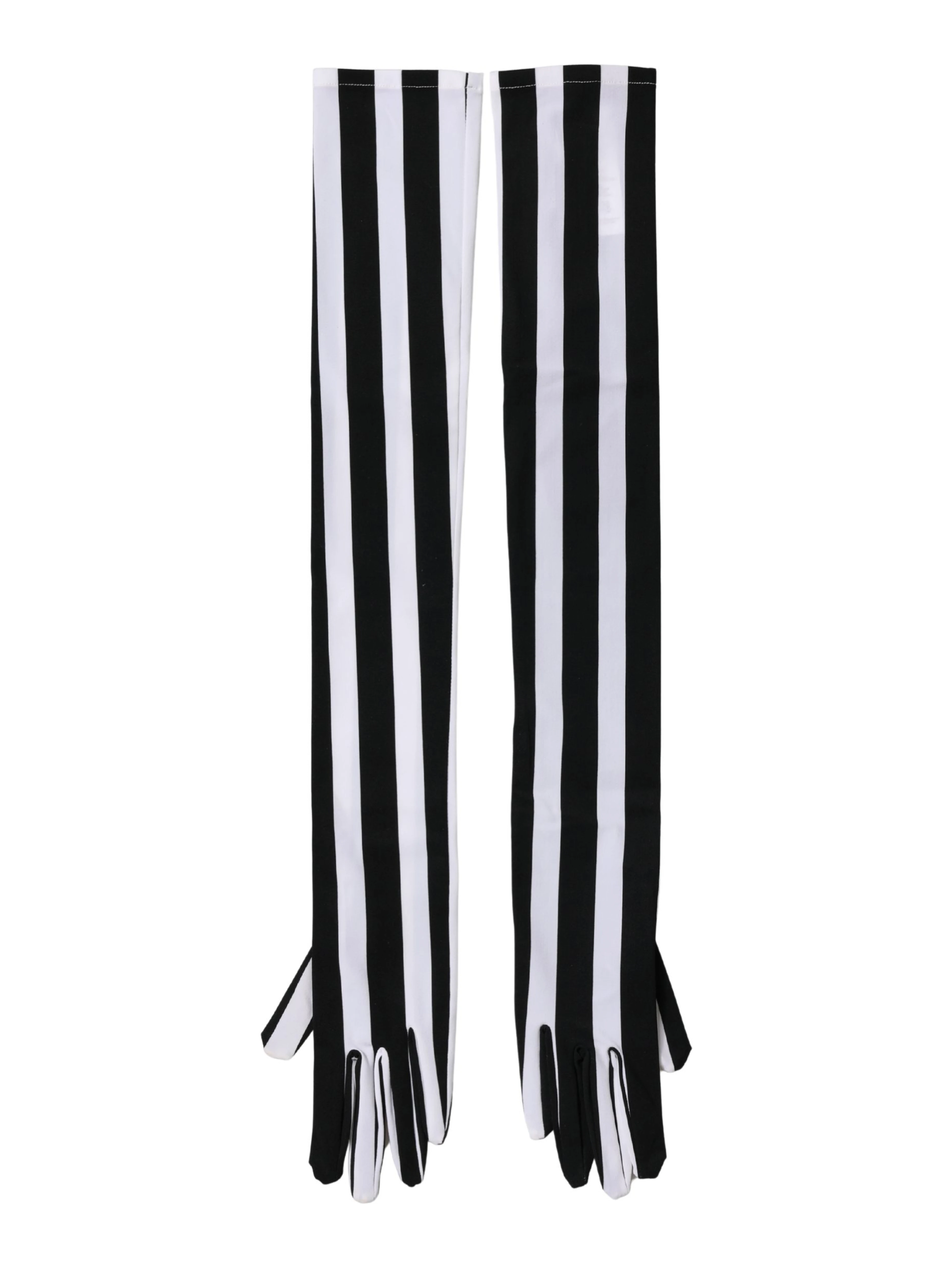 Black White Stripes Nylon Elbow Length Women Gloves