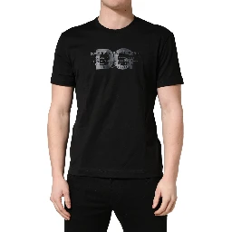Black Logo DG Print Cotton Crew Neck T-shirt