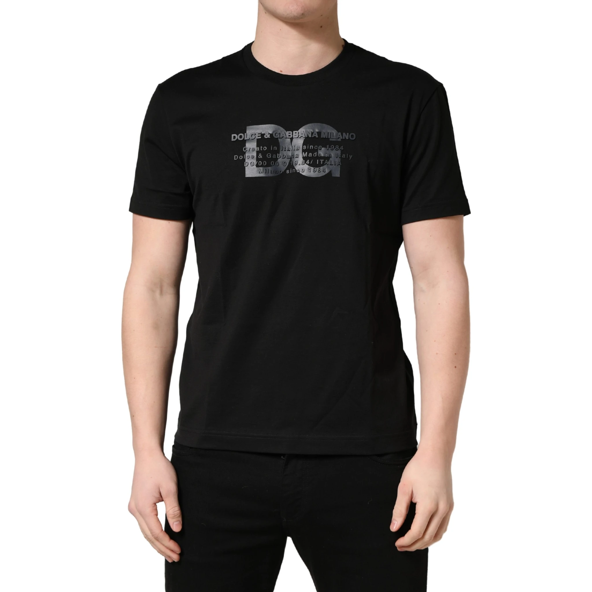 Black Logo DG Print Cotton Crew Neck T-shirt