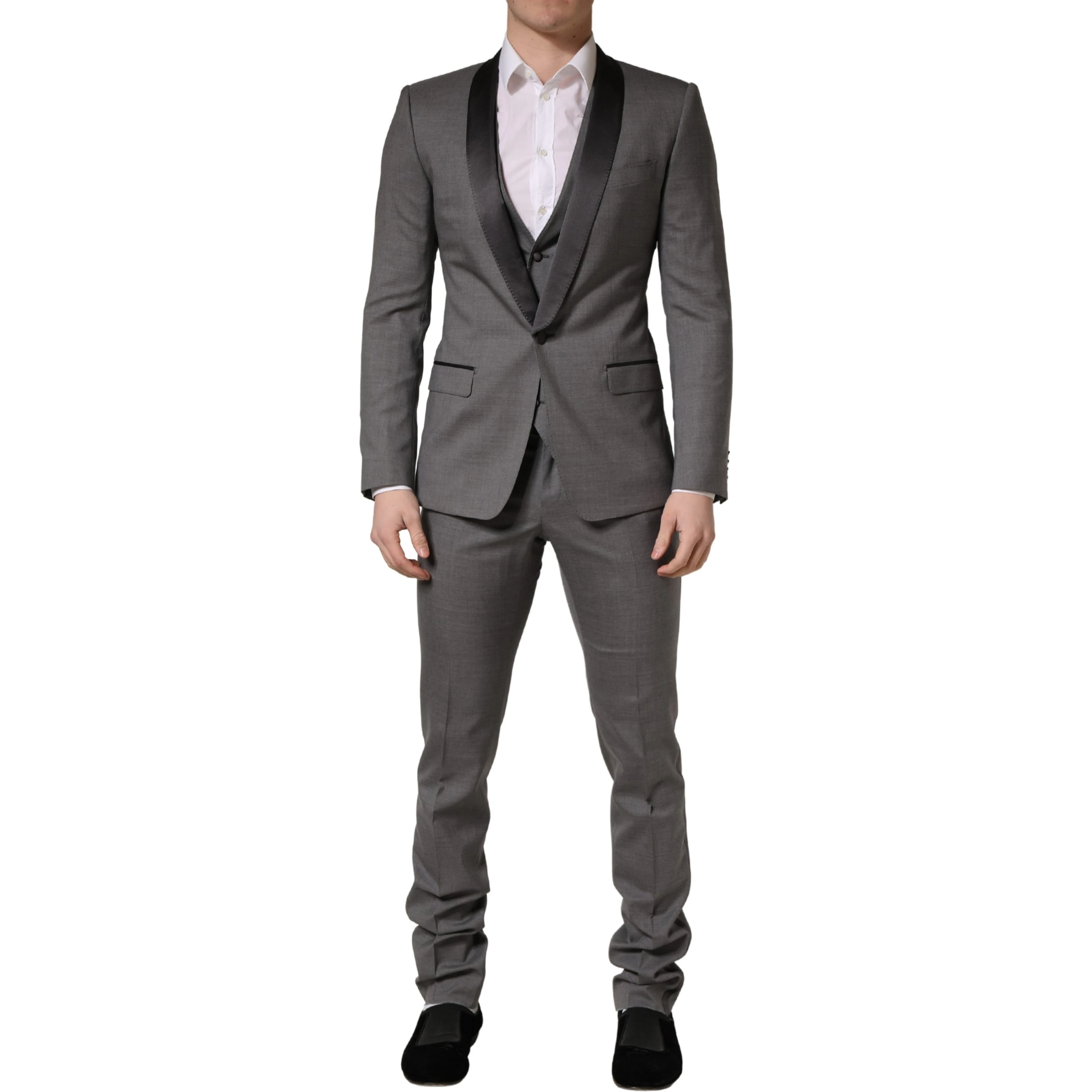 Gray Wool Single Breasted 1 Button 3PC Suit