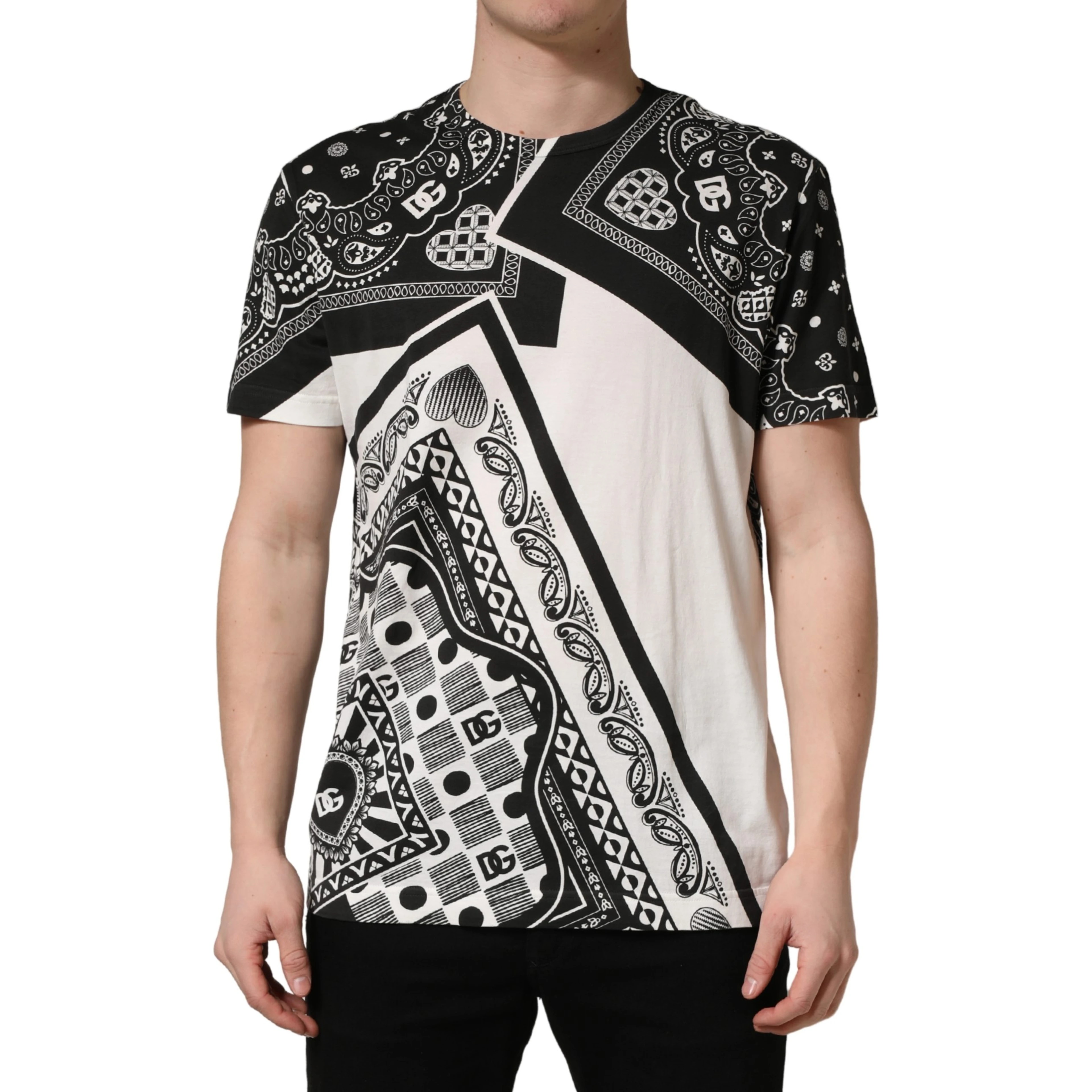 Black White Bandana Cotton Crew Neck  T-shirt