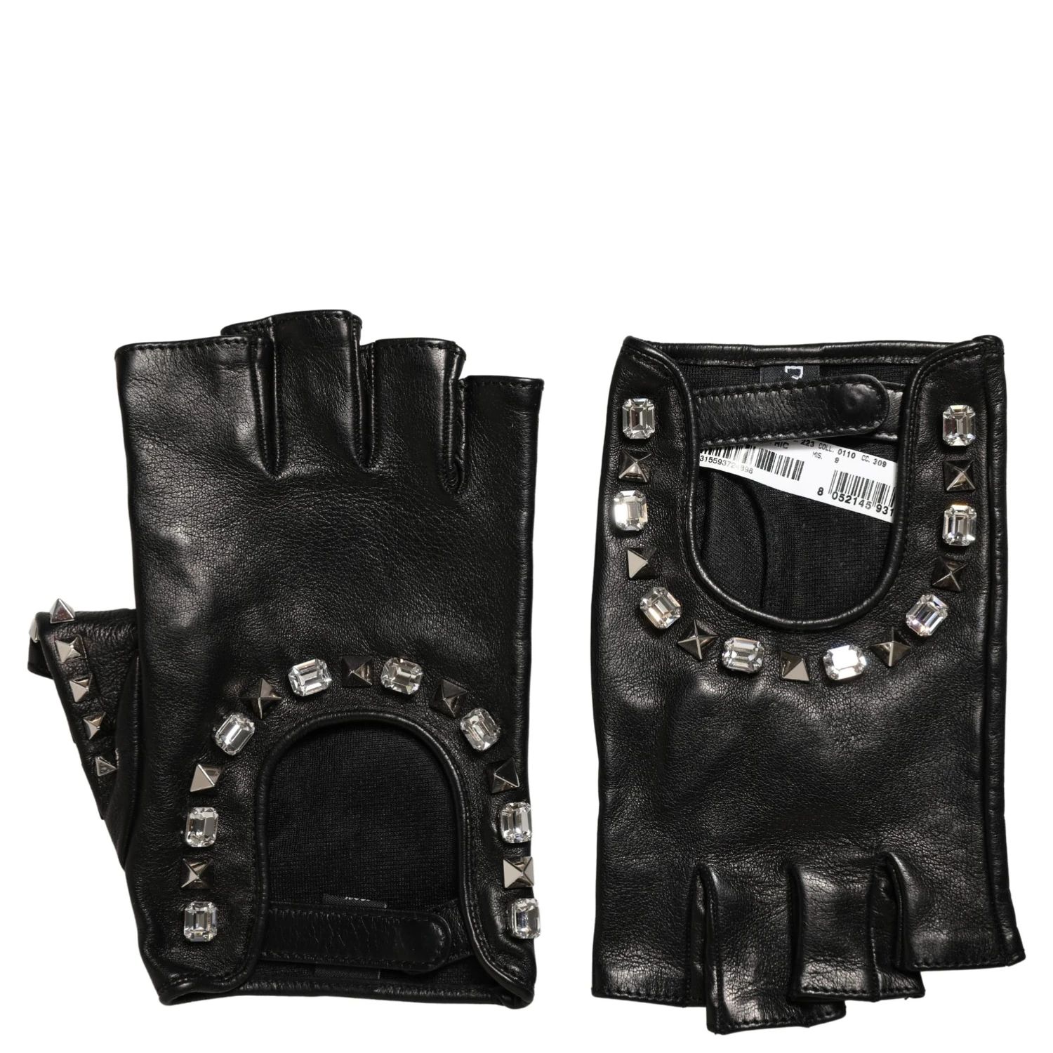 Black Embellished Wrist Length Mitten Women Gloves
