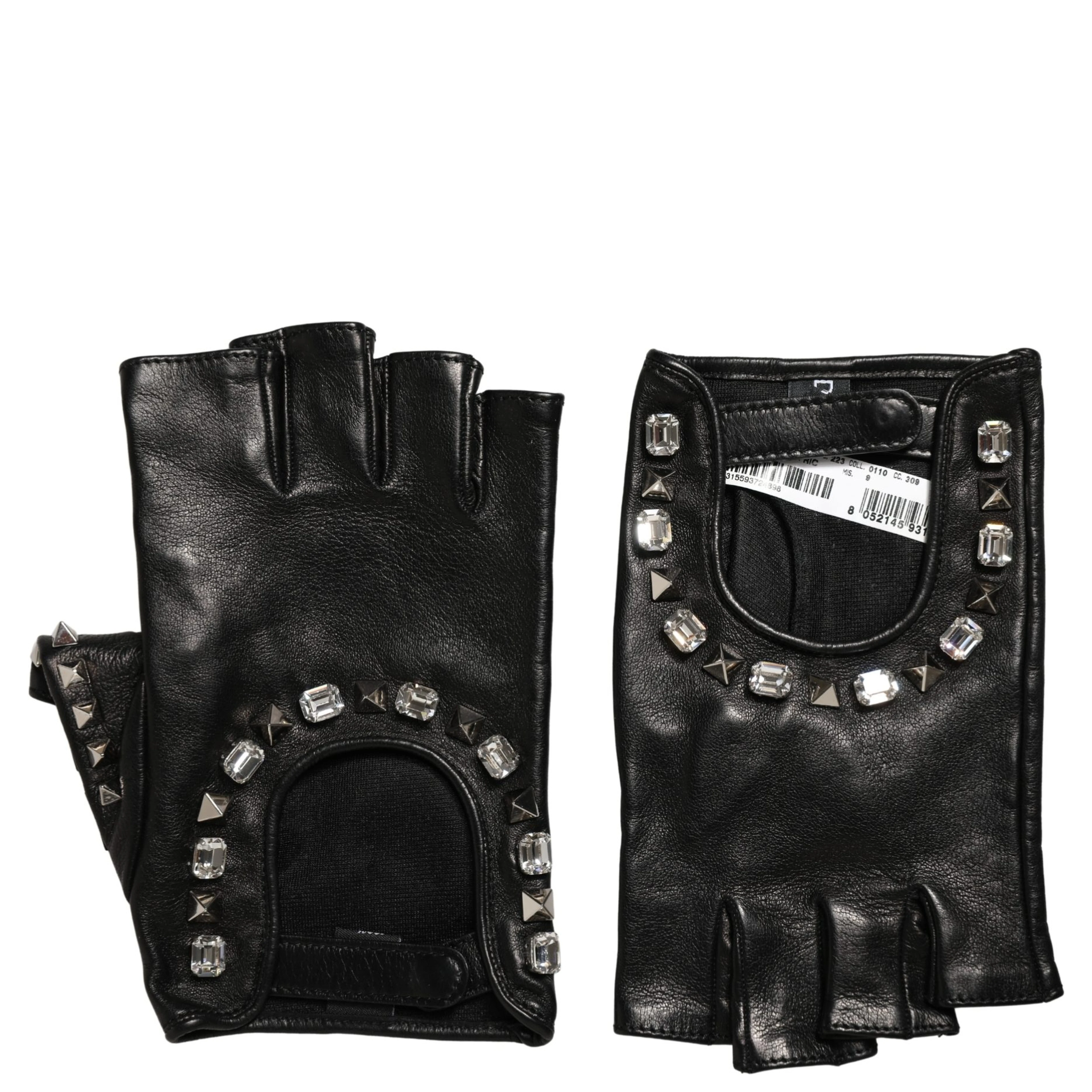 Black Embellished Wrist Length Mitten Women Gloves