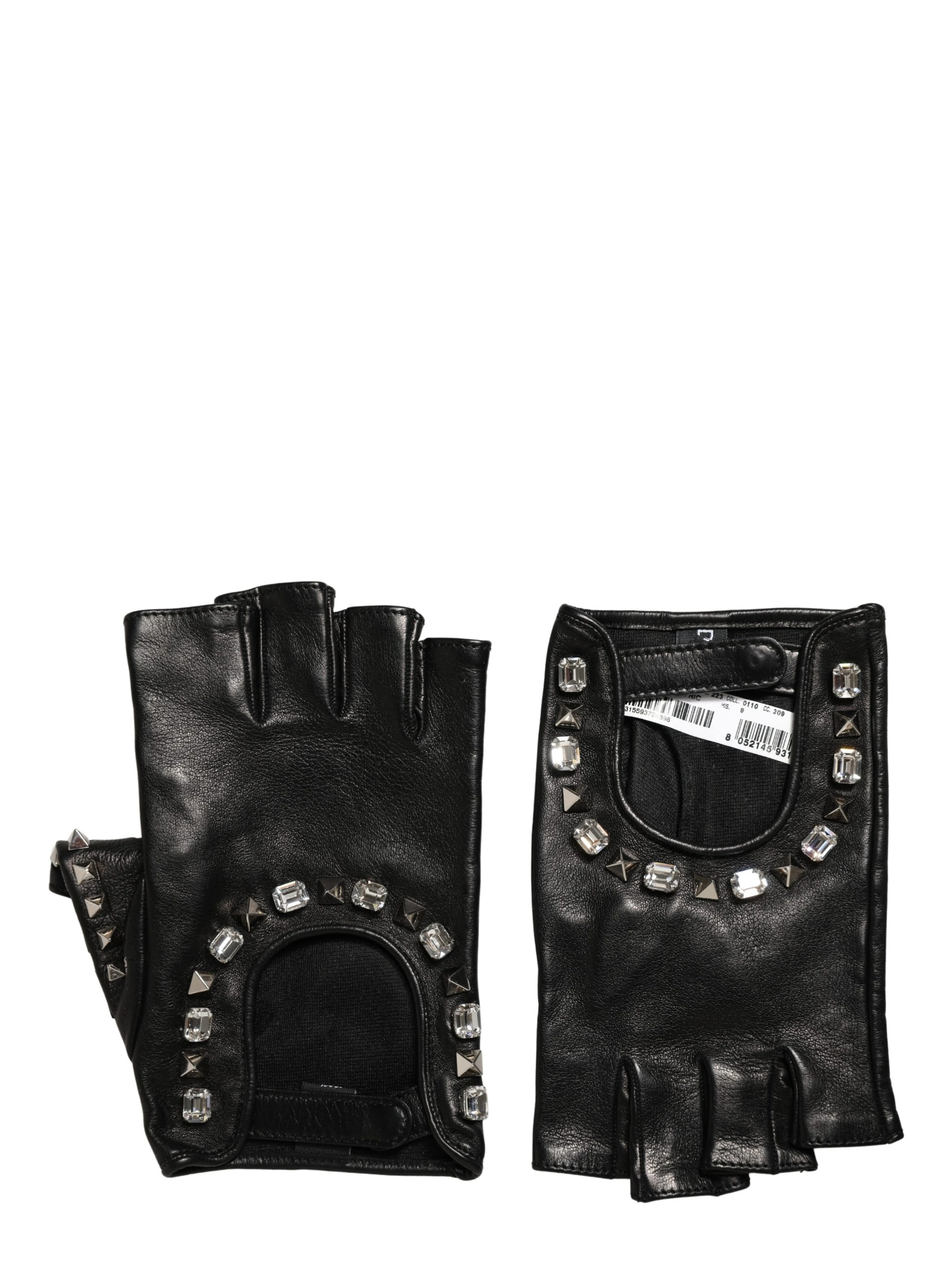 Black Embellished Wrist Length Mitten Women Gloves