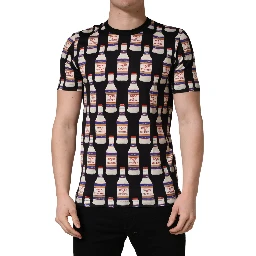 Black Bottle Print Cotton Crew Neck  T-shirt