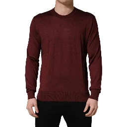 Maroon Silk Men Crew Neck Pullover Sweater