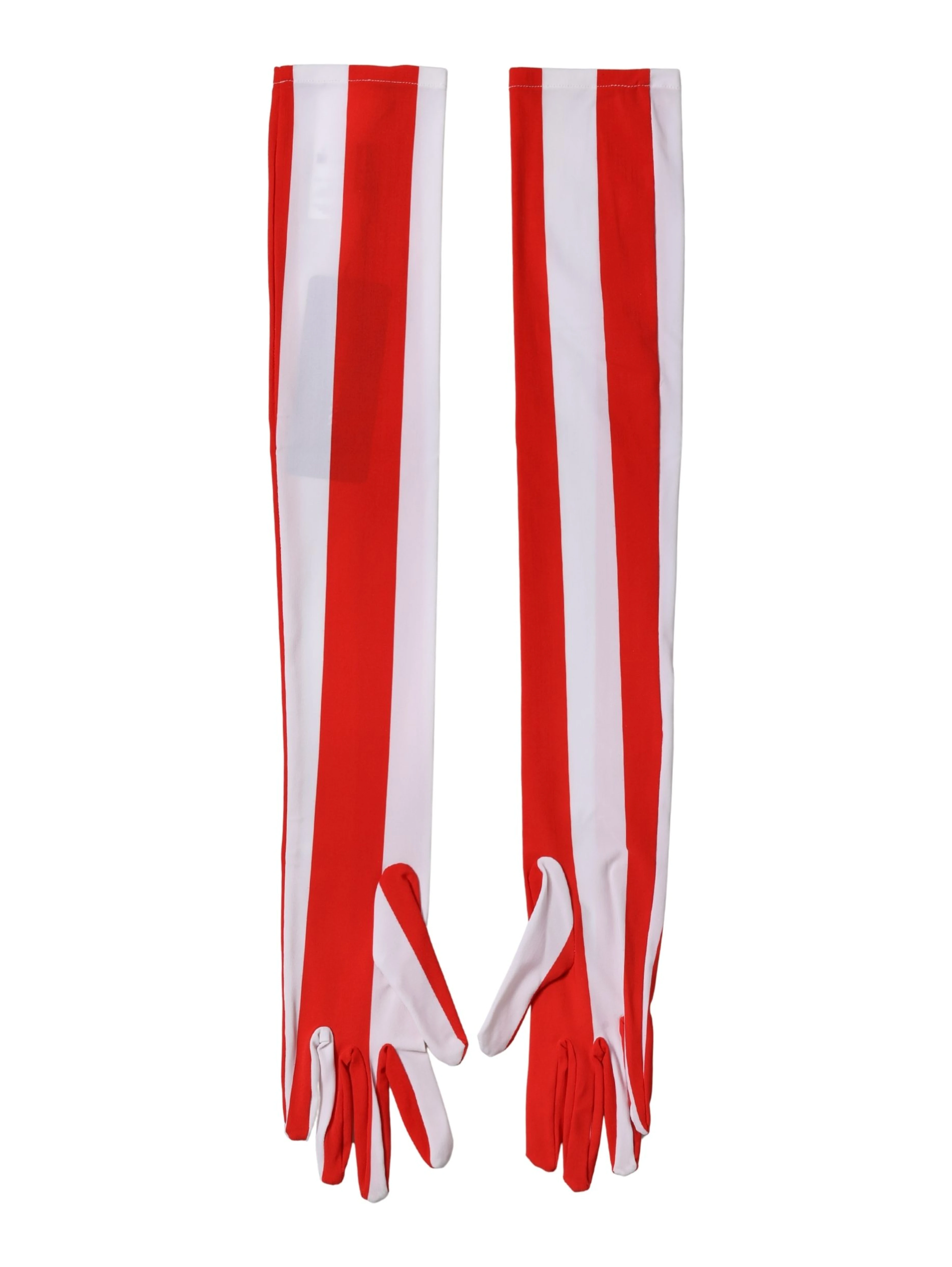 Red White Stripes Nylon Elbow Length Women Gloves