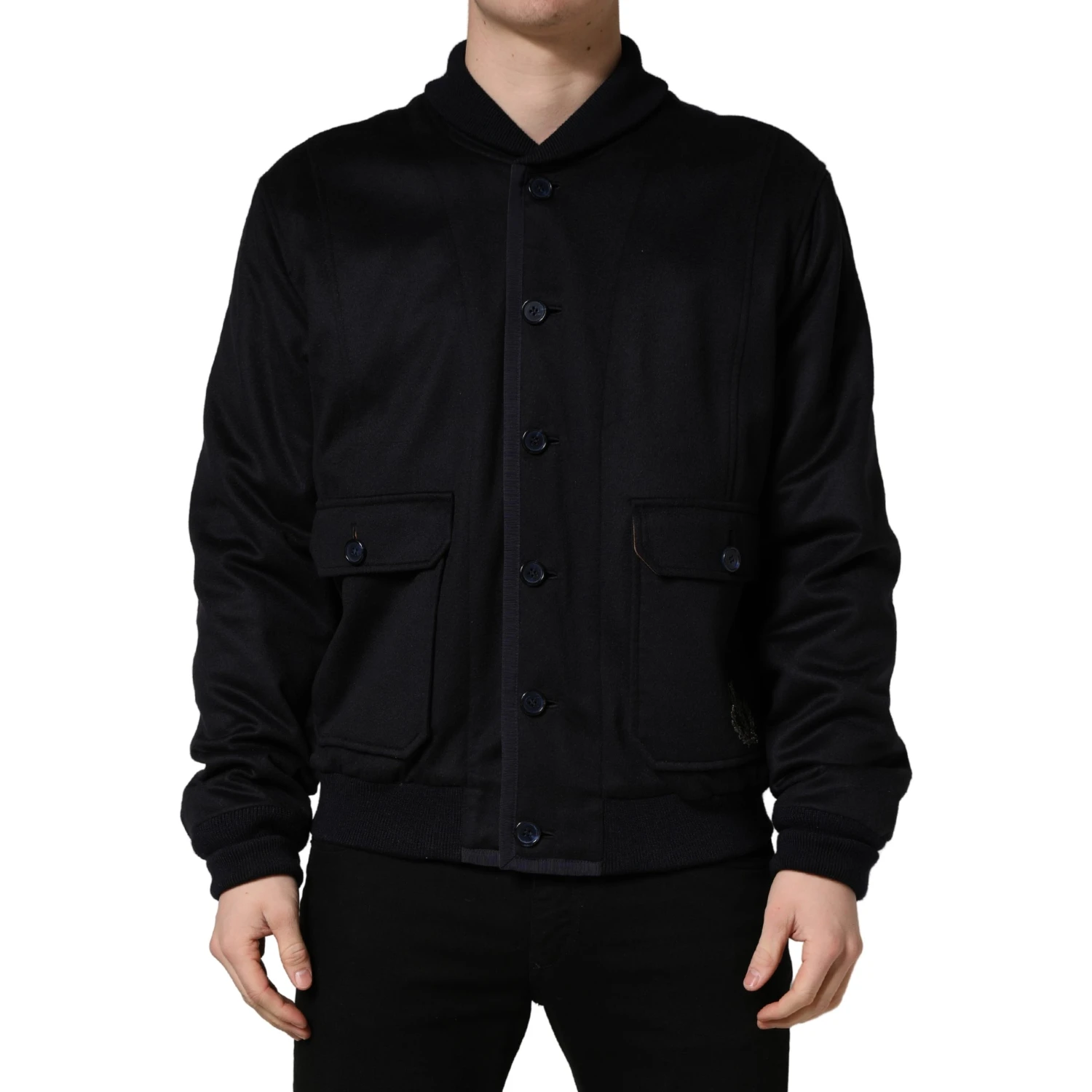 Black Cashmere Knitted Button Down Jacket
