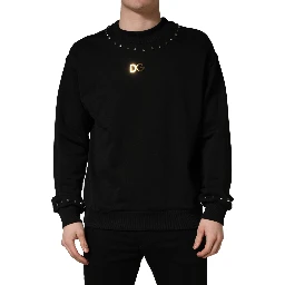 Black Embellished Cotton Sweatshirt Sweater