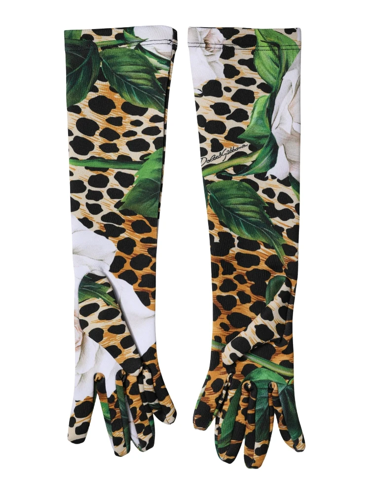 Multicolor Floral Leopard Elbow Length Women Gloves