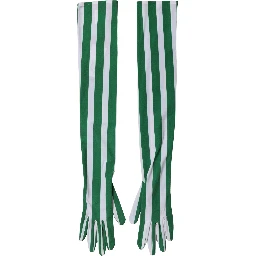 Green White Stripes Nylon Elbow Length Women Gloves