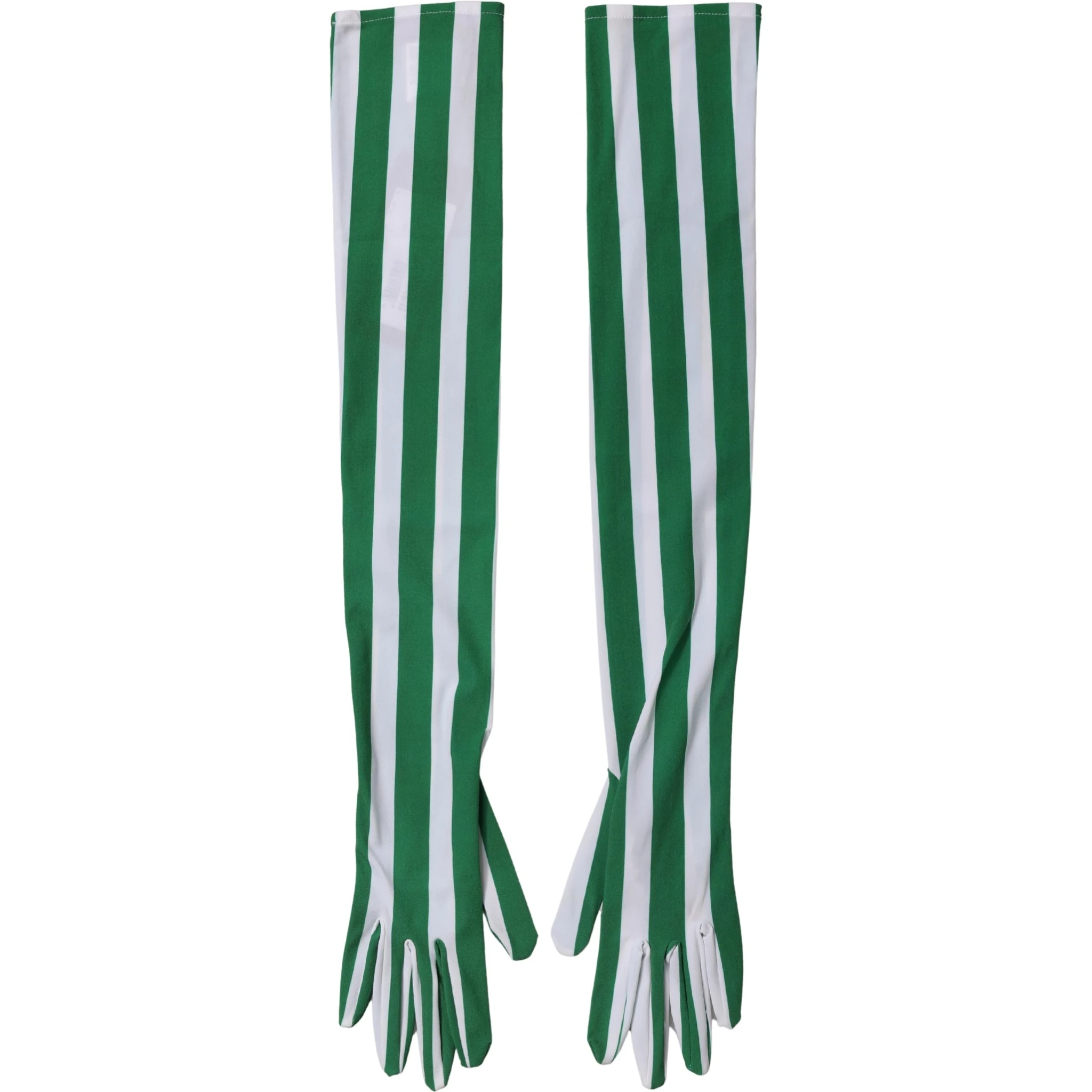 Green White Stripes Nylon Elbow Length Women Gloves