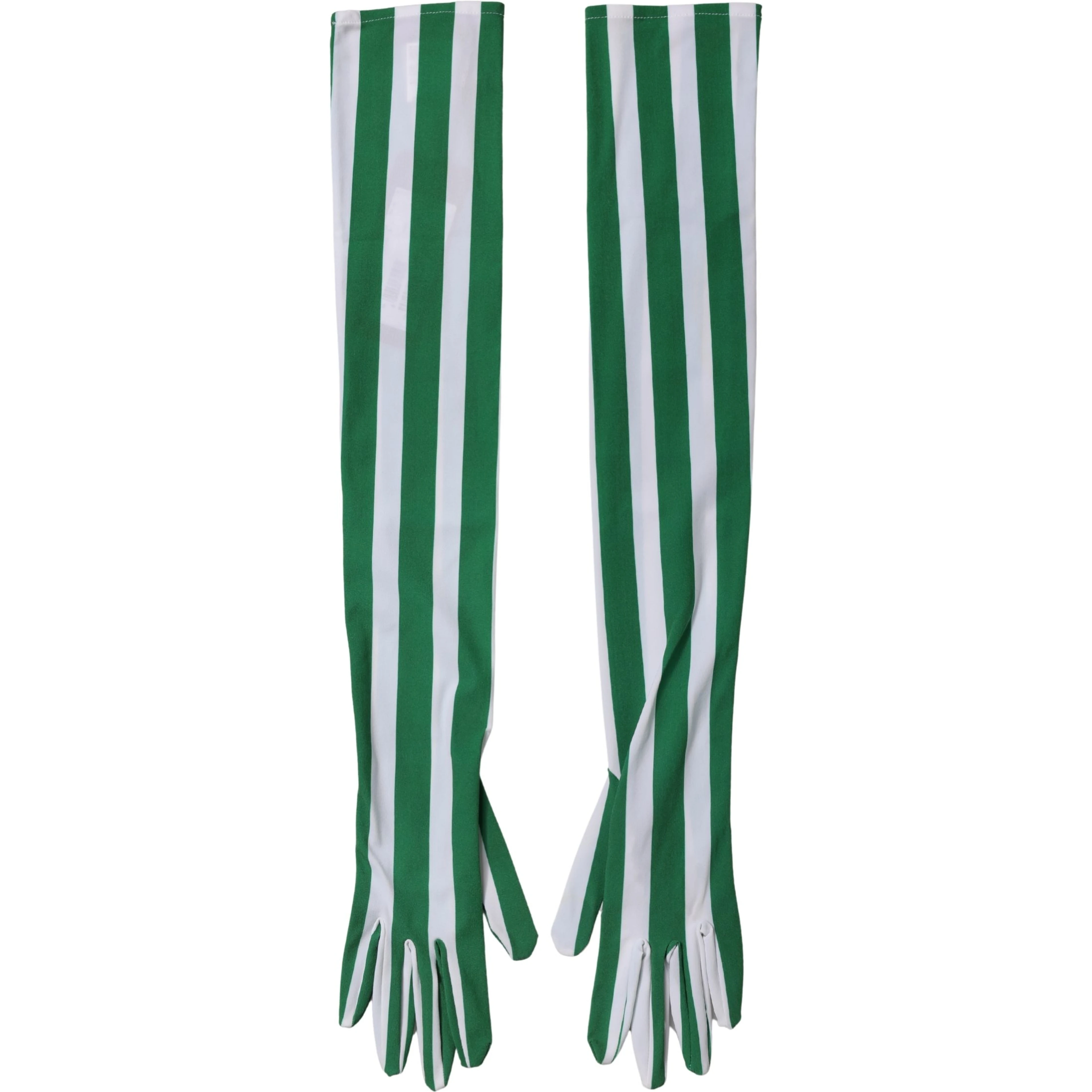 Green White Stripes Nylon Elbow Length Women Gloves