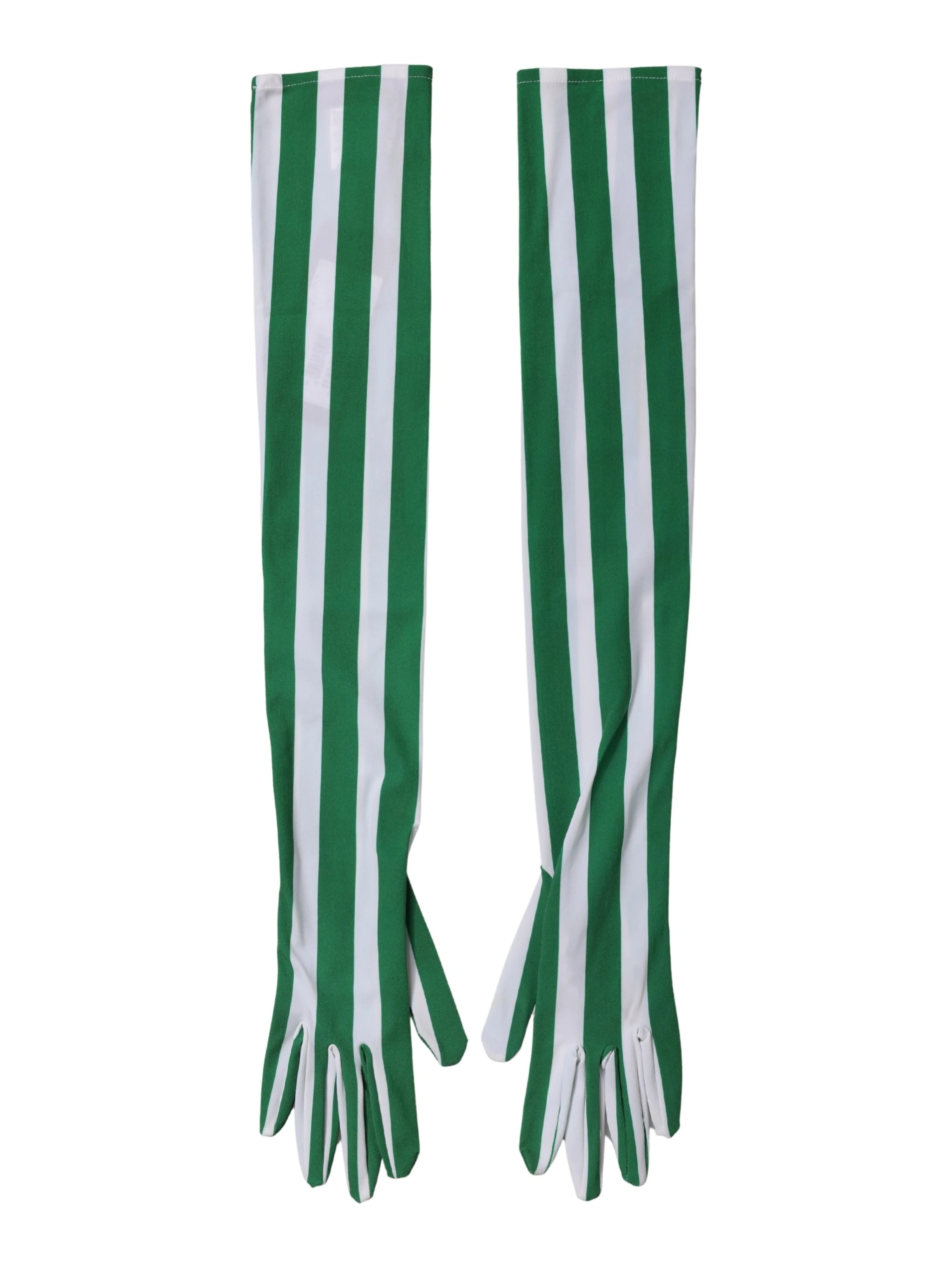 Green White Stripes Nylon Elbow Length Women Gloves