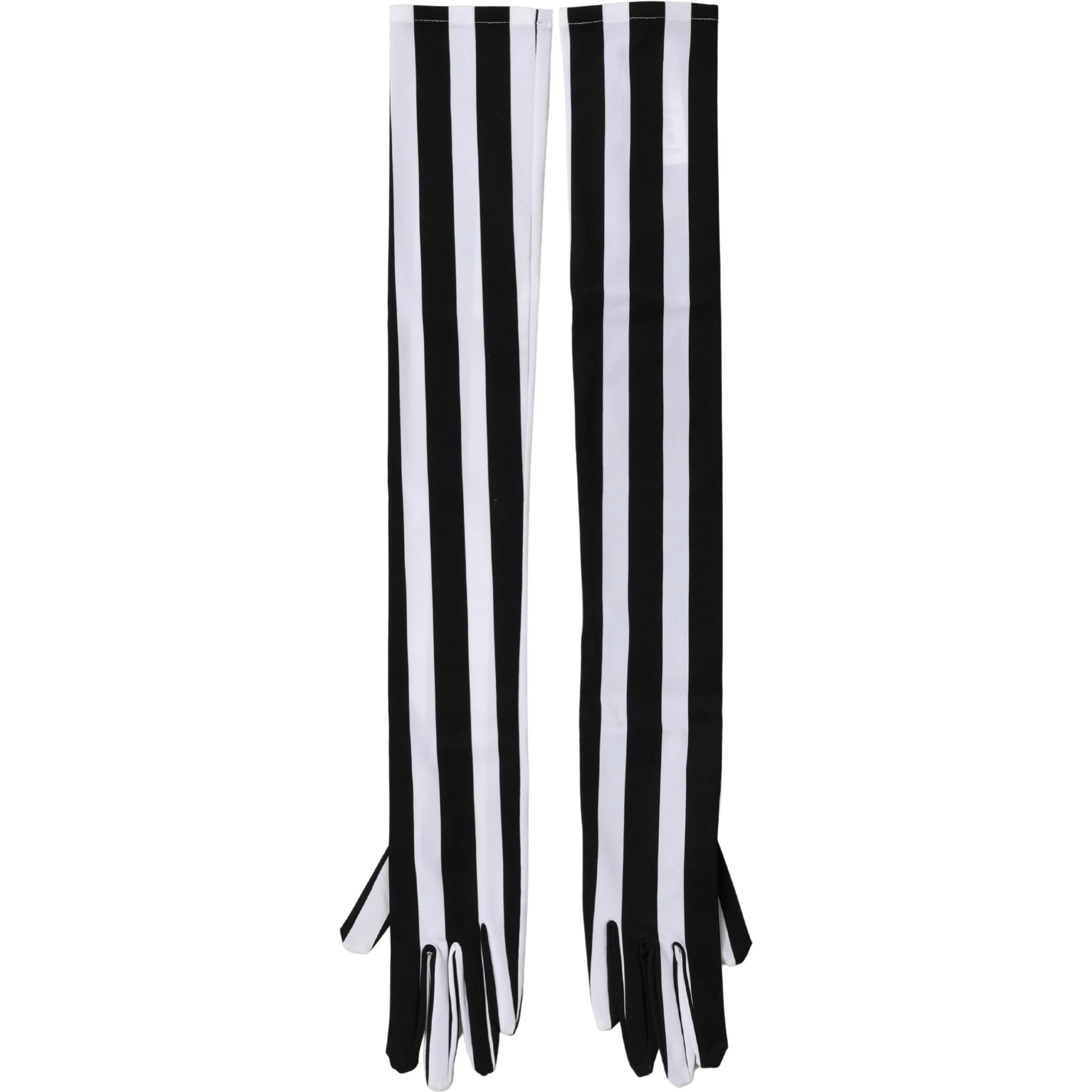 Black White Stripes Nylon Elbow Length Women Gloves