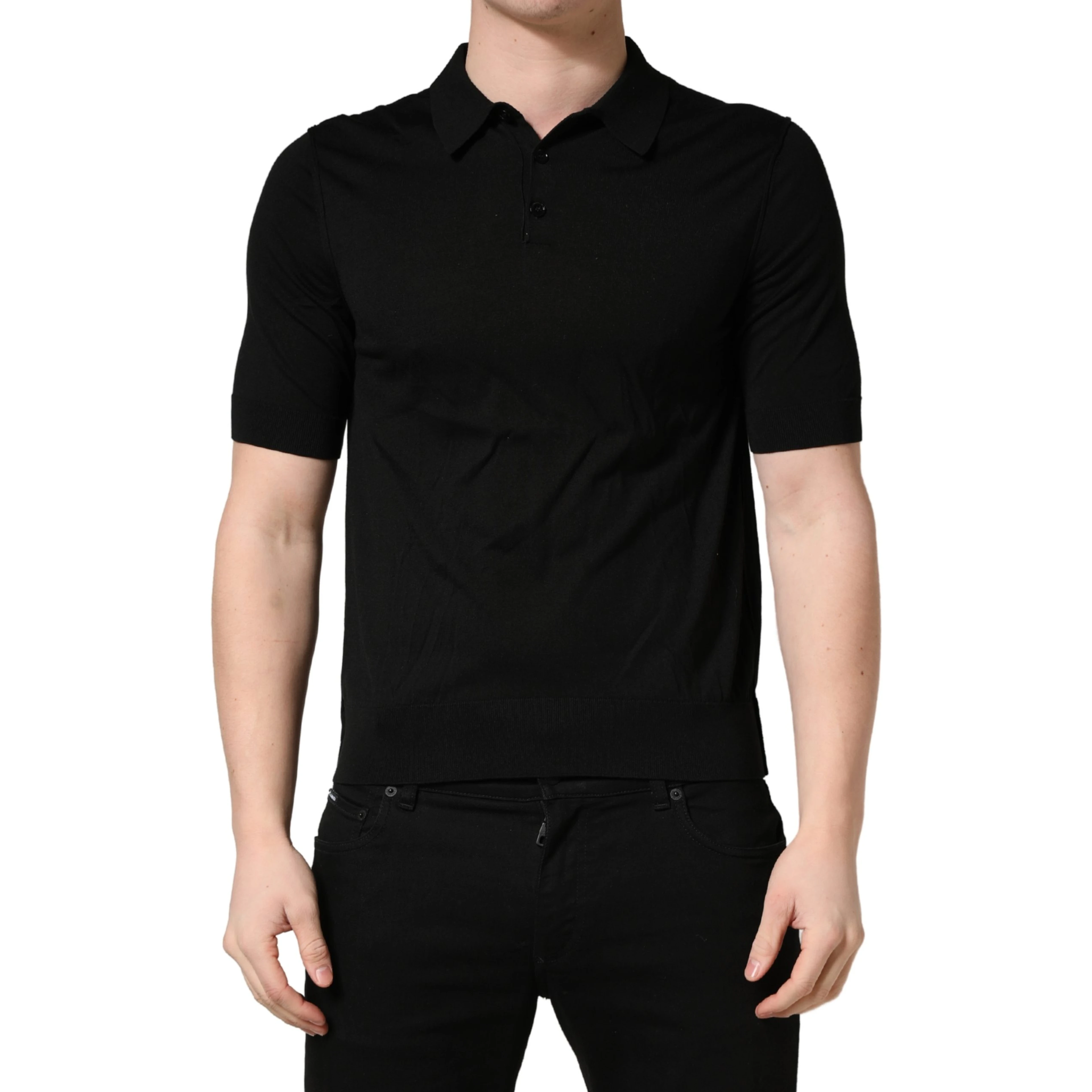 Black Wool Short Sleeves Men Polo T-shirt