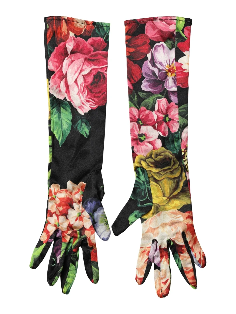 Multicolor Floral Print Elbow Length Women Gloves