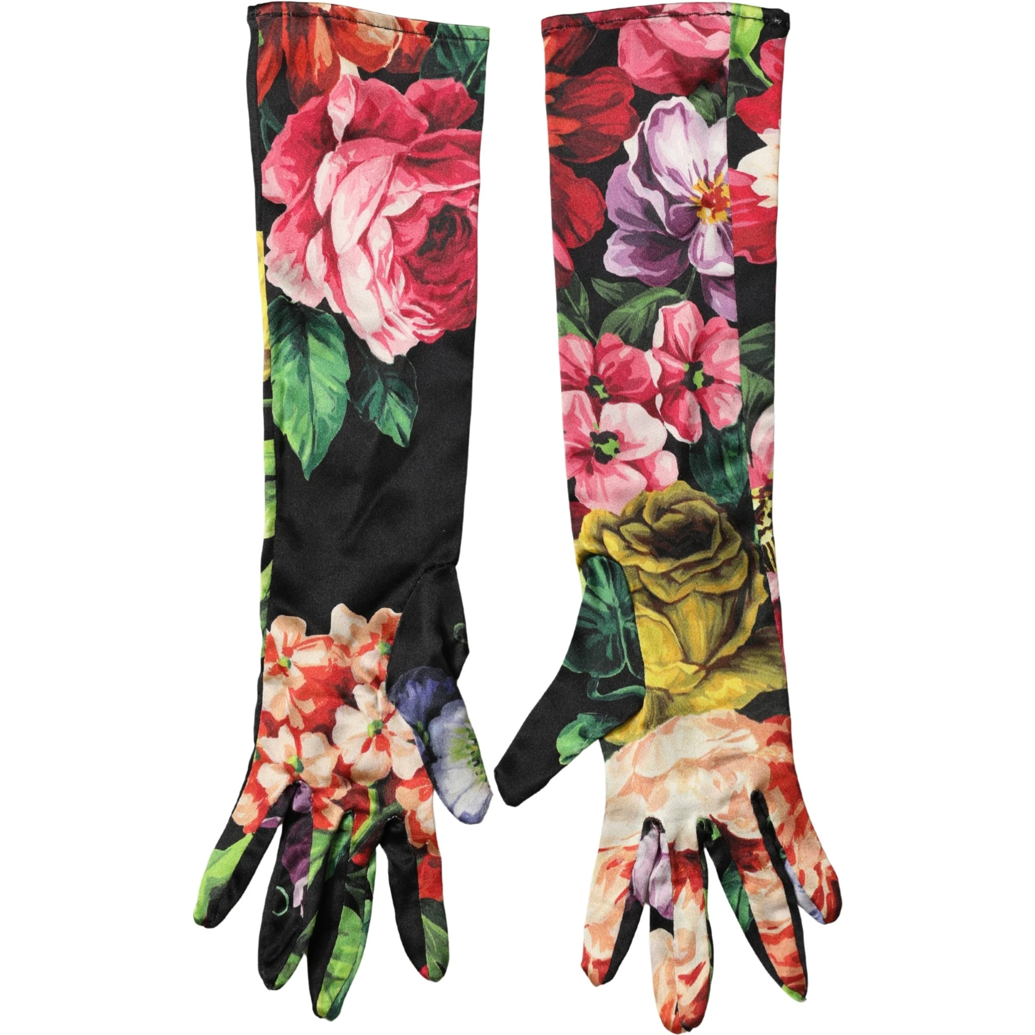 Multicolor Floral Print Elbow Length Women Gloves