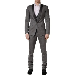 Gray Wool Single Breasted 1 Button 3PC Suit