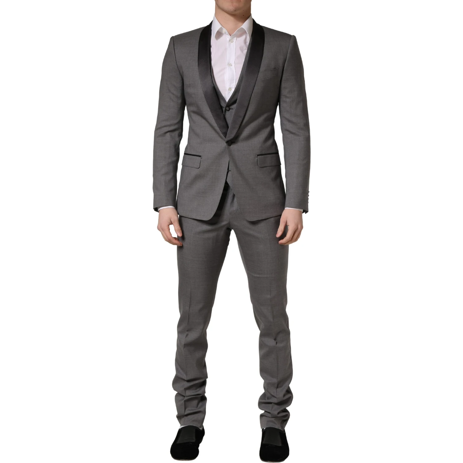Gray Wool Single Breasted 1 Button 3PC Suit