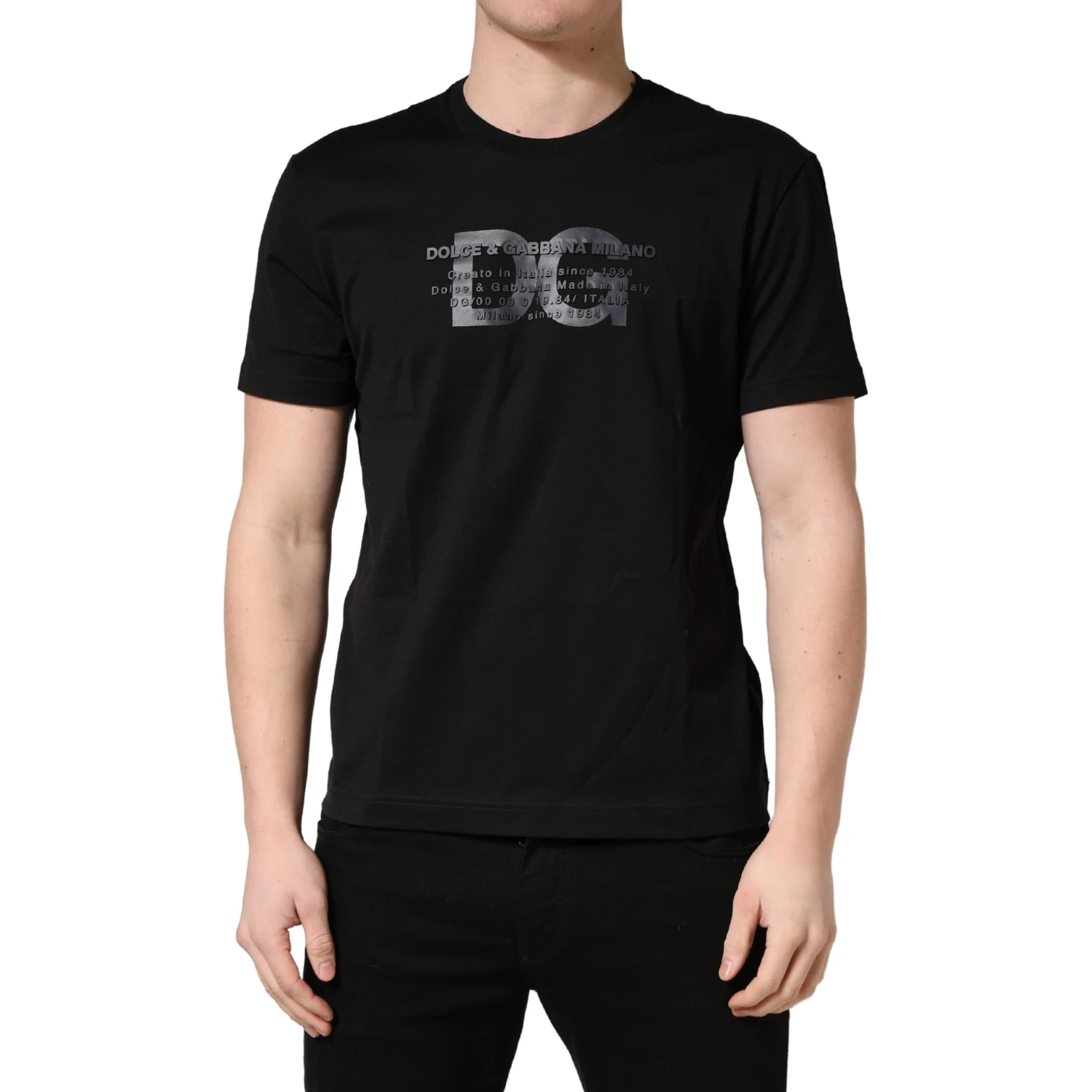 Black Logo DG Print Cotton Crew Neck T-shirt