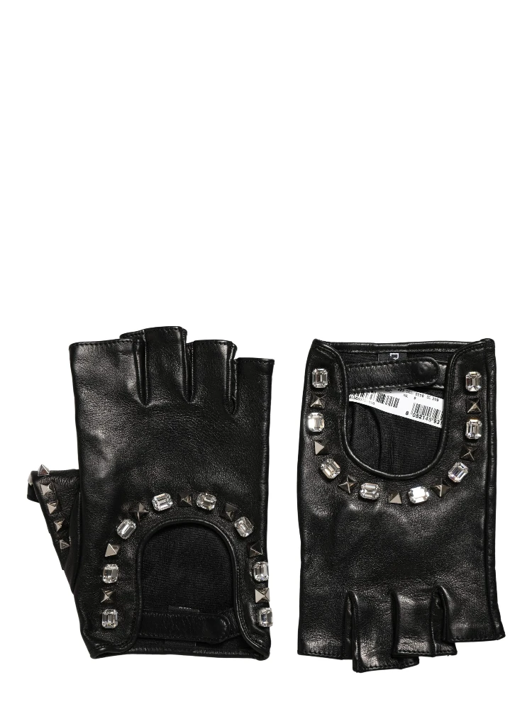Black Embellished Wrist Length Mitten Women Gloves alternative