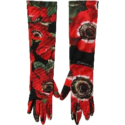 Multicolor Floral Print Elbow Length Women Gloves
