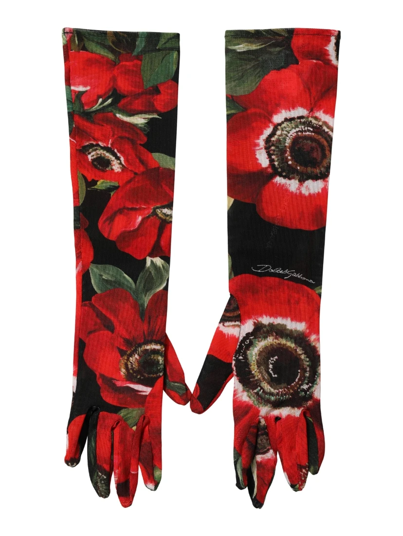 Multicolor Floral Print Elbow Length Women Gloves