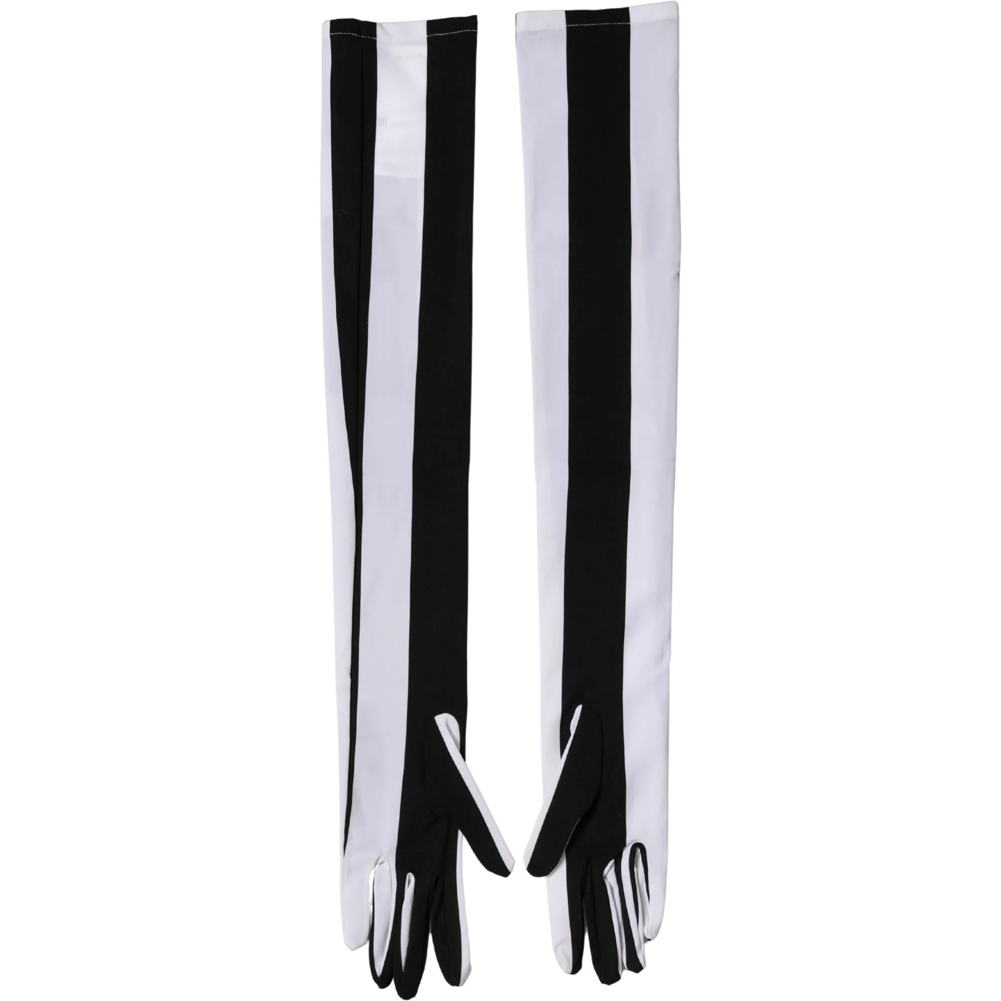 Black White Stripes Nylon Elbow Length Women Gloves