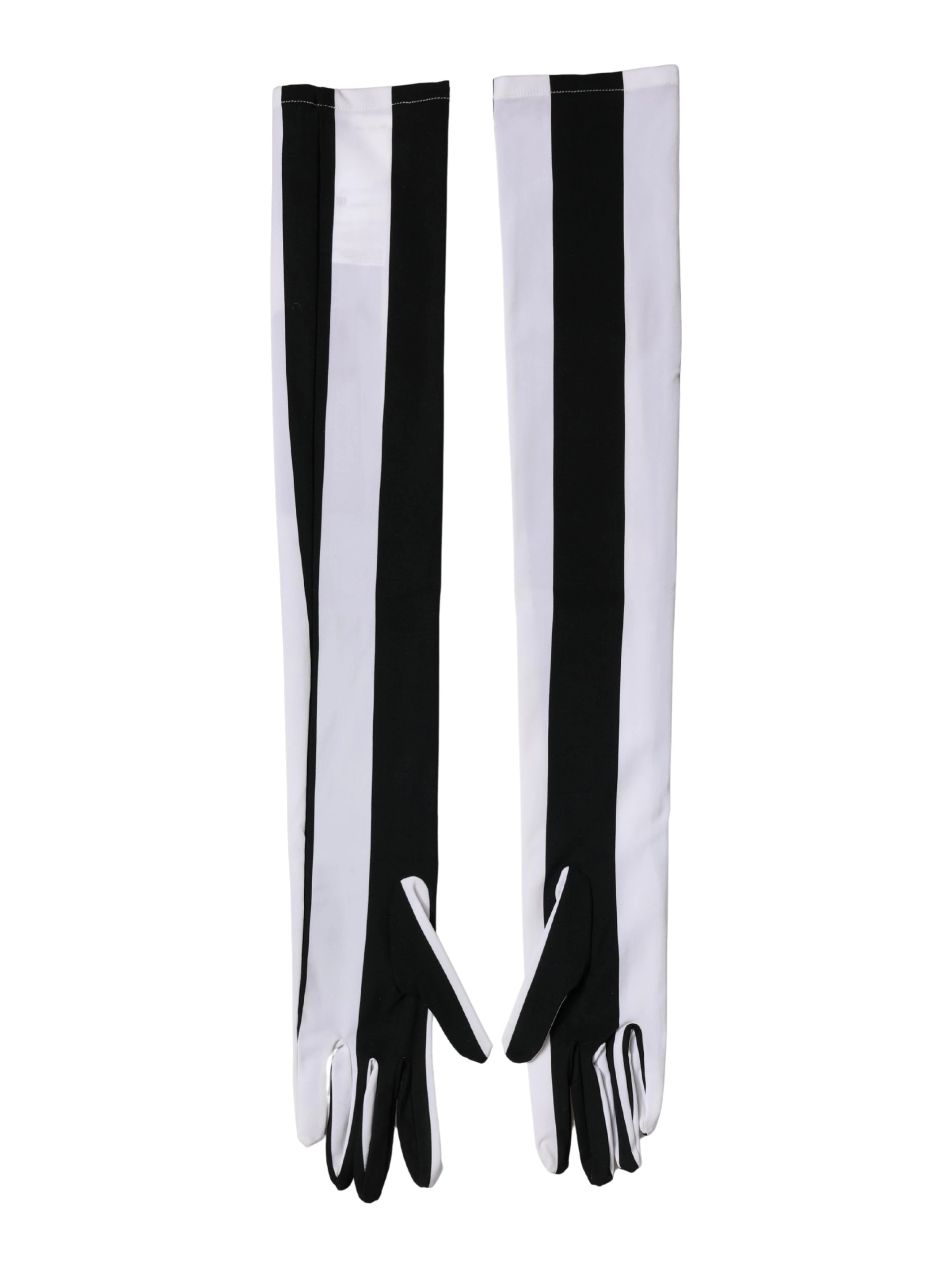 Black White Stripes Nylon Elbow Length Women Gloves