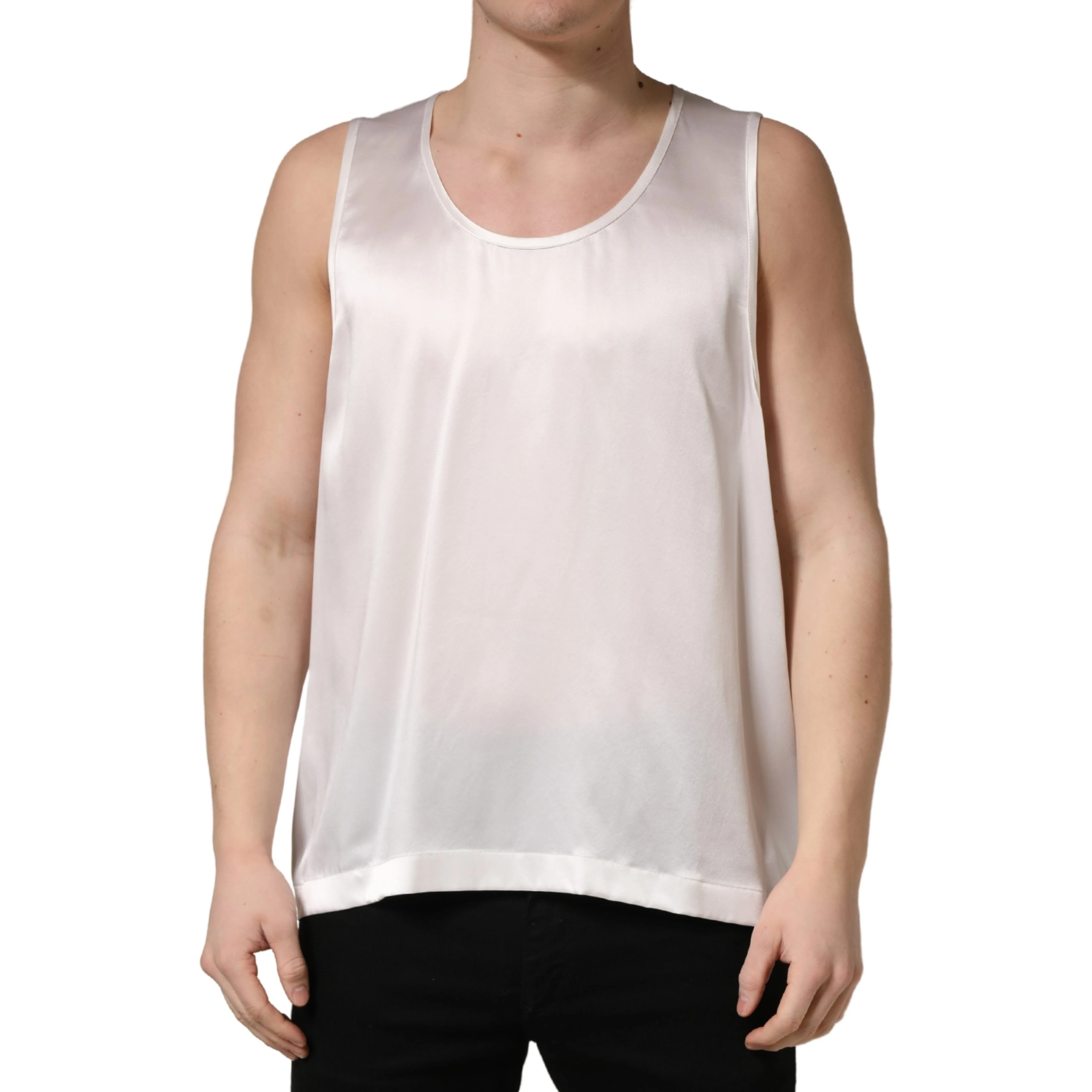 White Satin Polyester SleevelessTank T-shirt
