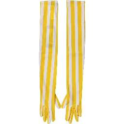 Yellow White Stripes Nylon Elbow Length Women Gloves