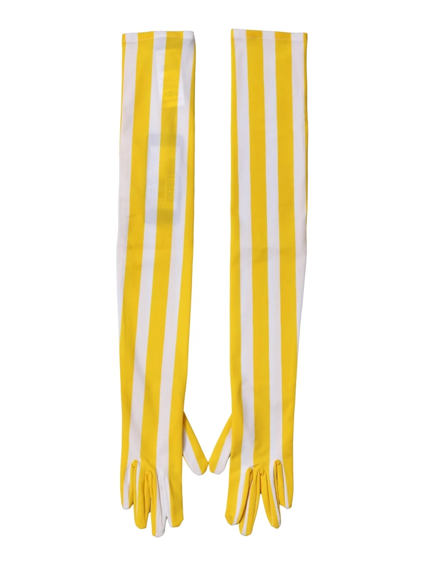 Yellow White Stripes Nylon Elbow Length Women Gloves
