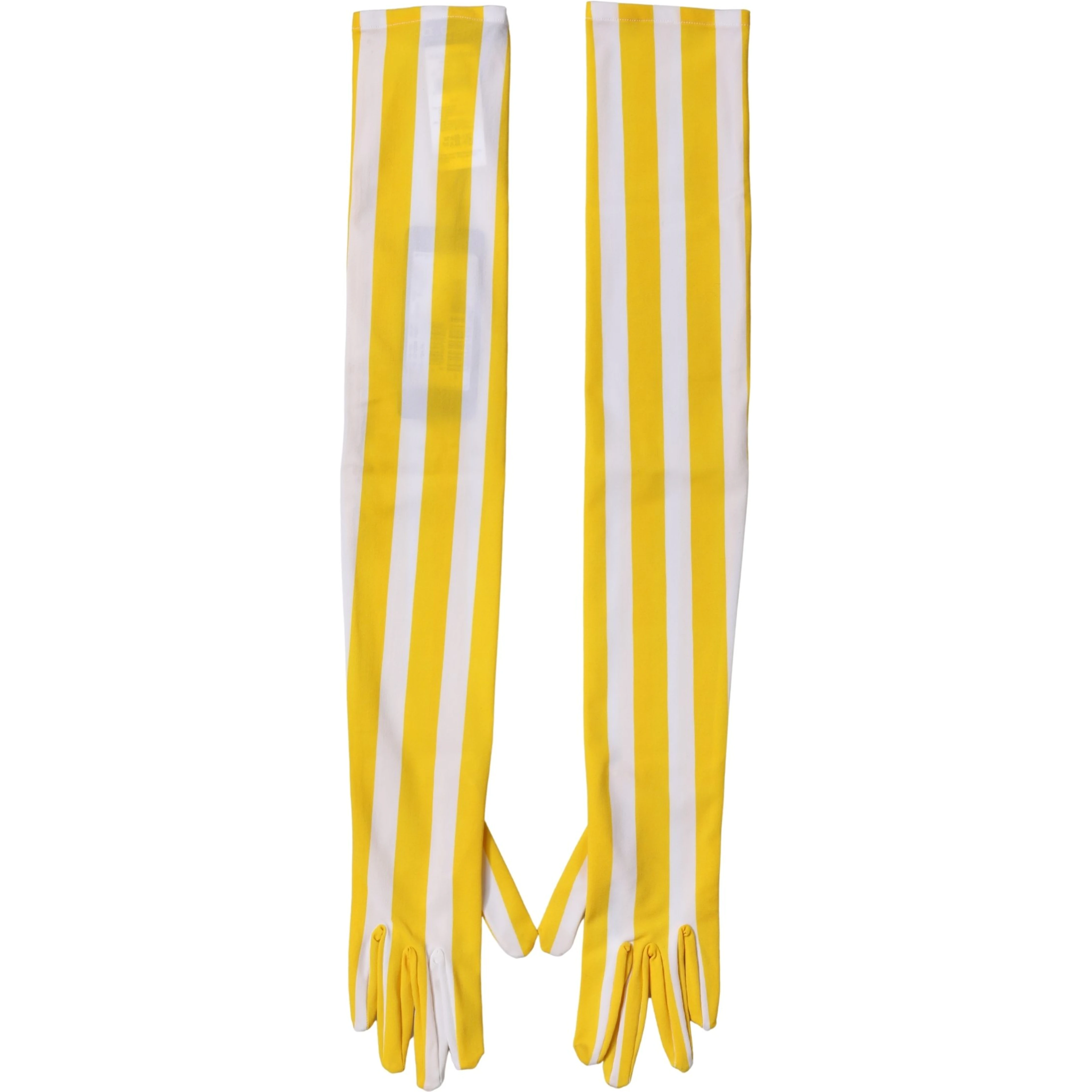 Yellow White Stripes Nylon Elbow Length Women Gloves