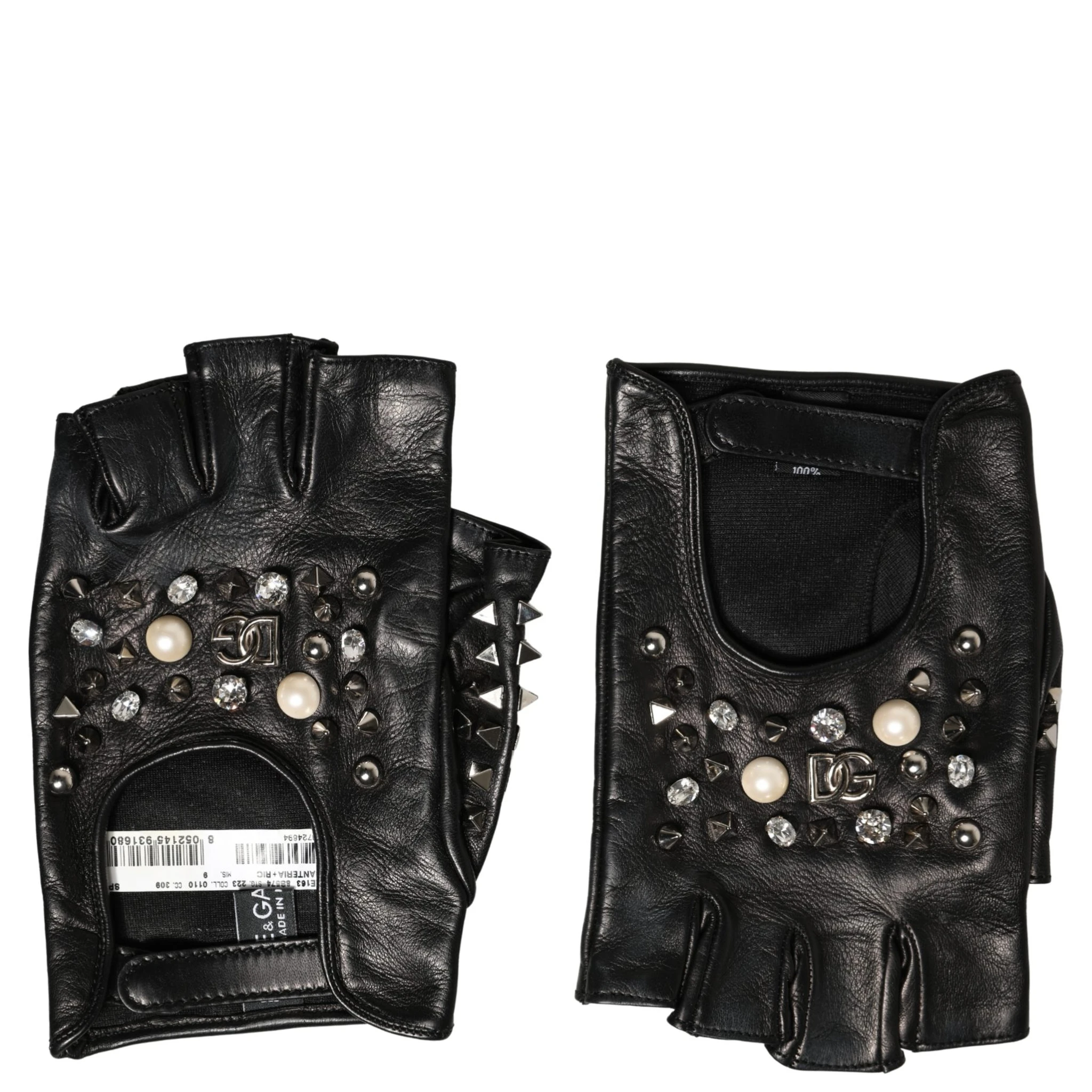 Black Embellished Wrist Length Mitten Women Gloves