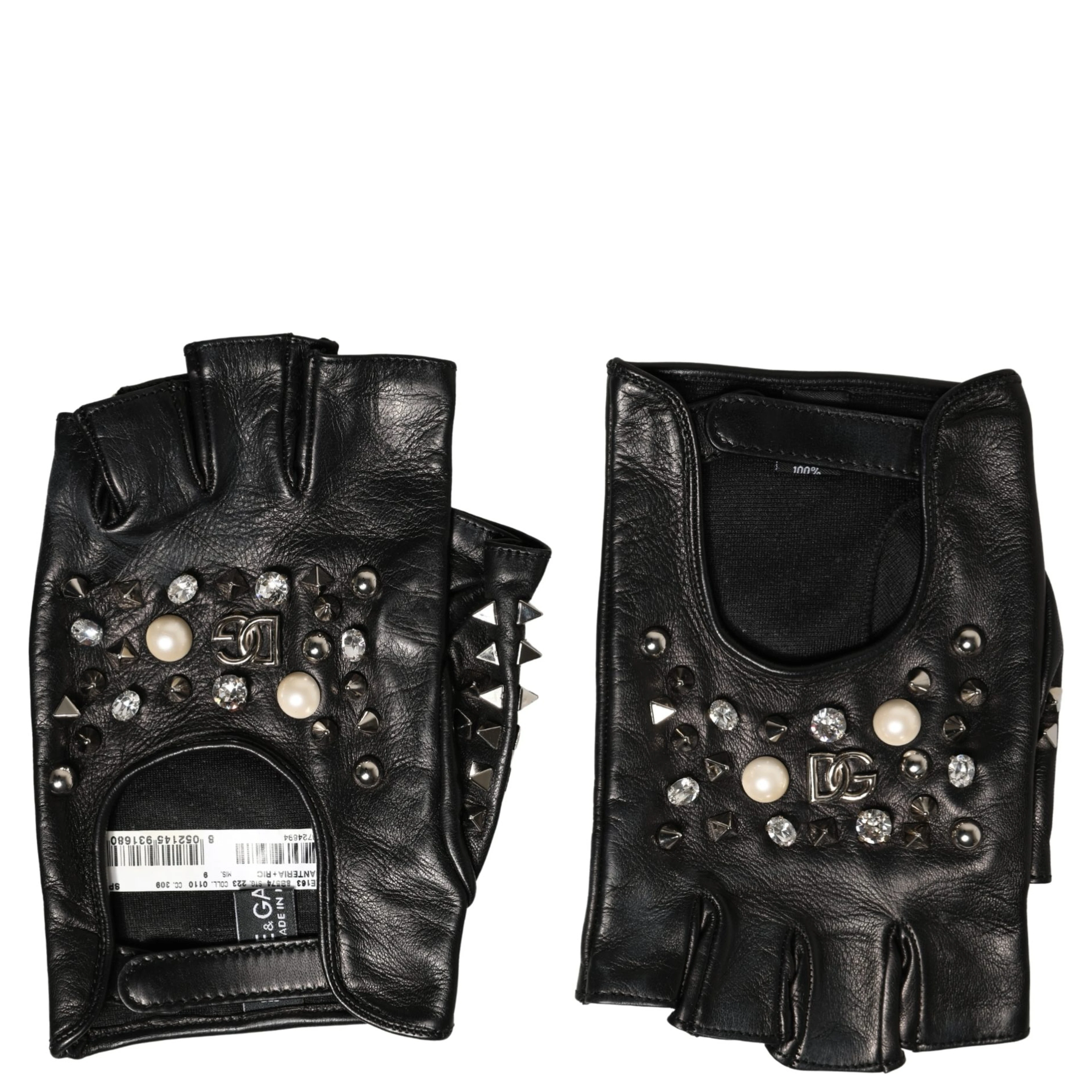 Black Embellished Wrist Length Mitten Women Gloves