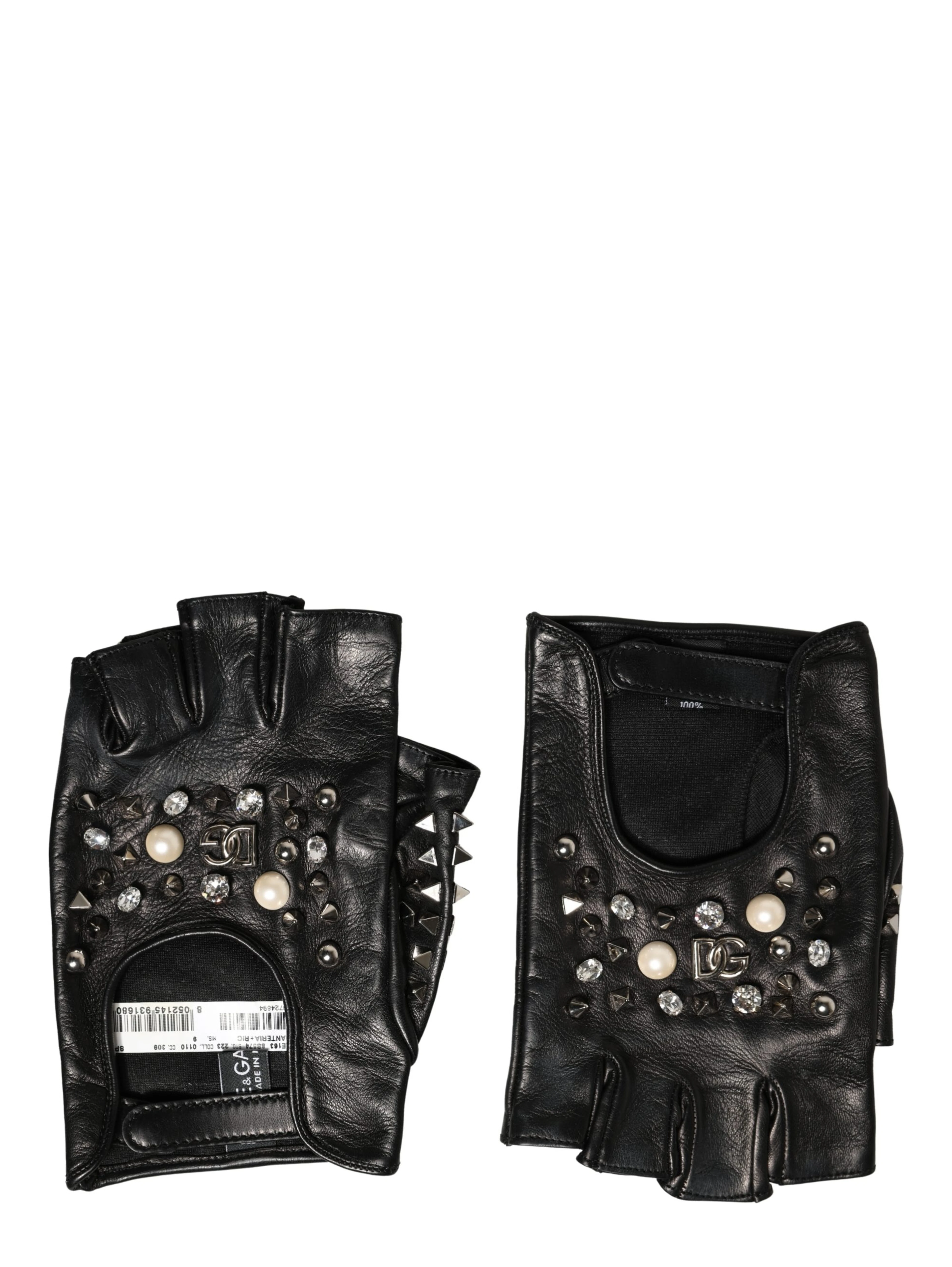 Black Embellished Wrist Length Mitten Women Gloves