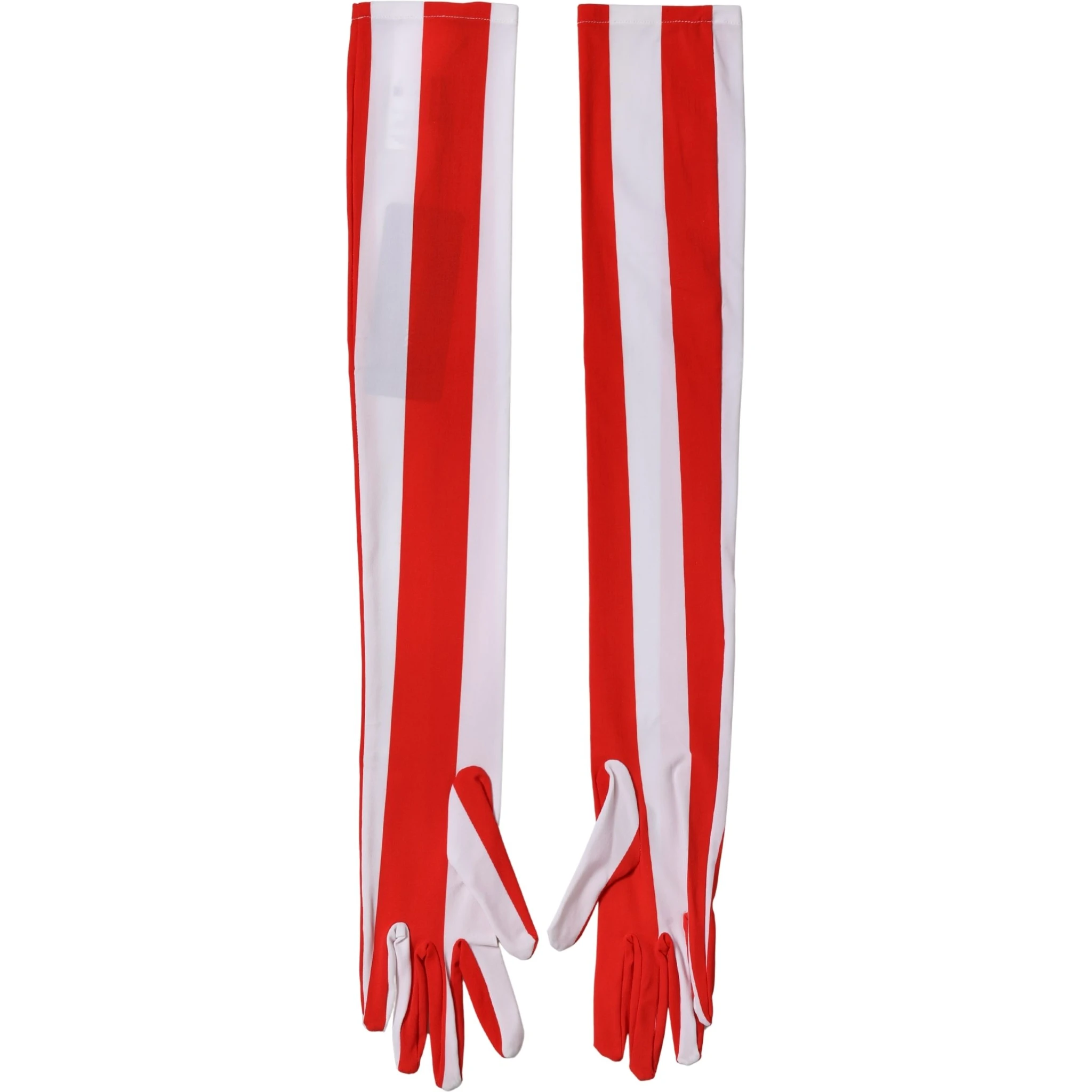 Red White Stripes Nylon Elbow Length Women Gloves