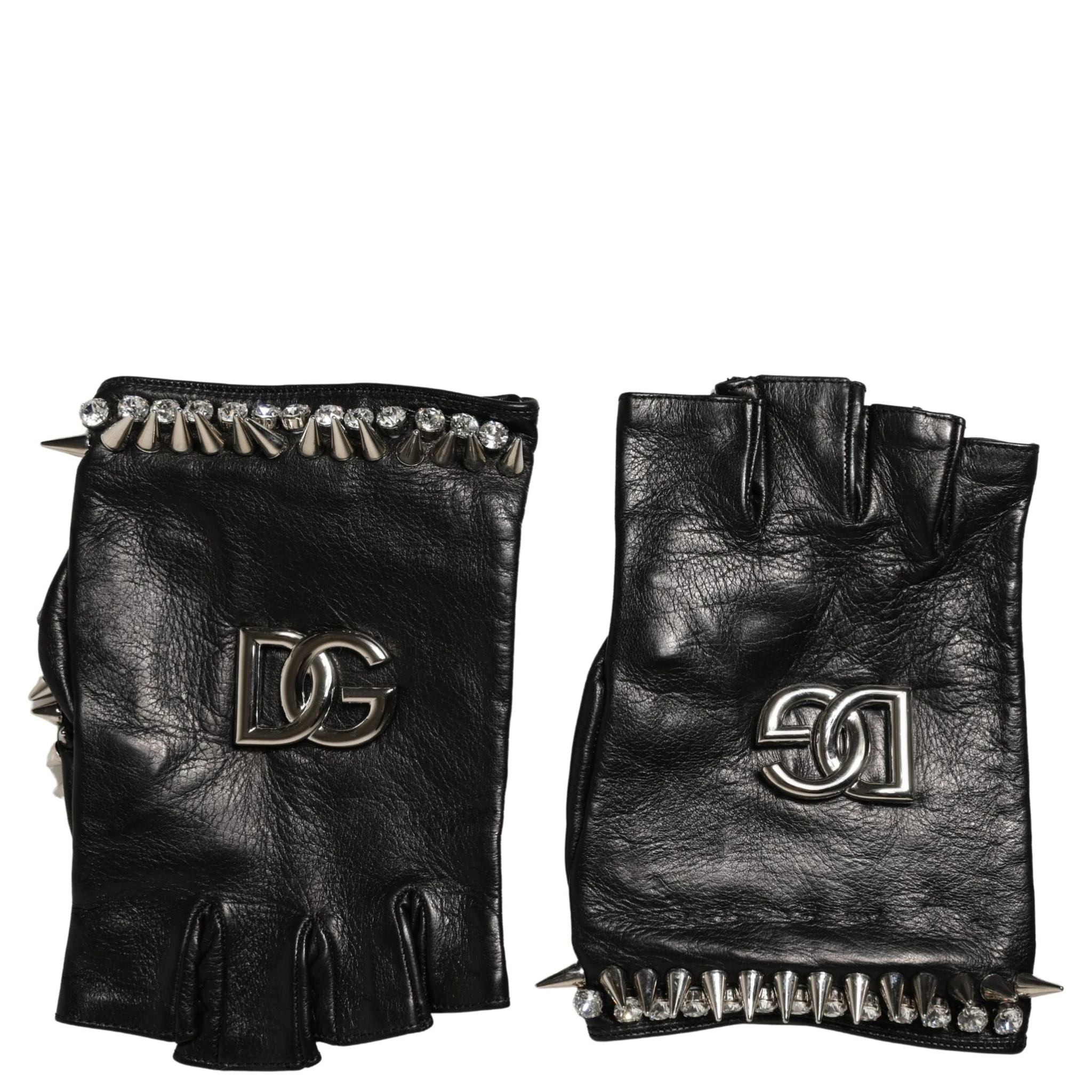 Women Black Embellished Wrist Length Mitten Gloves
