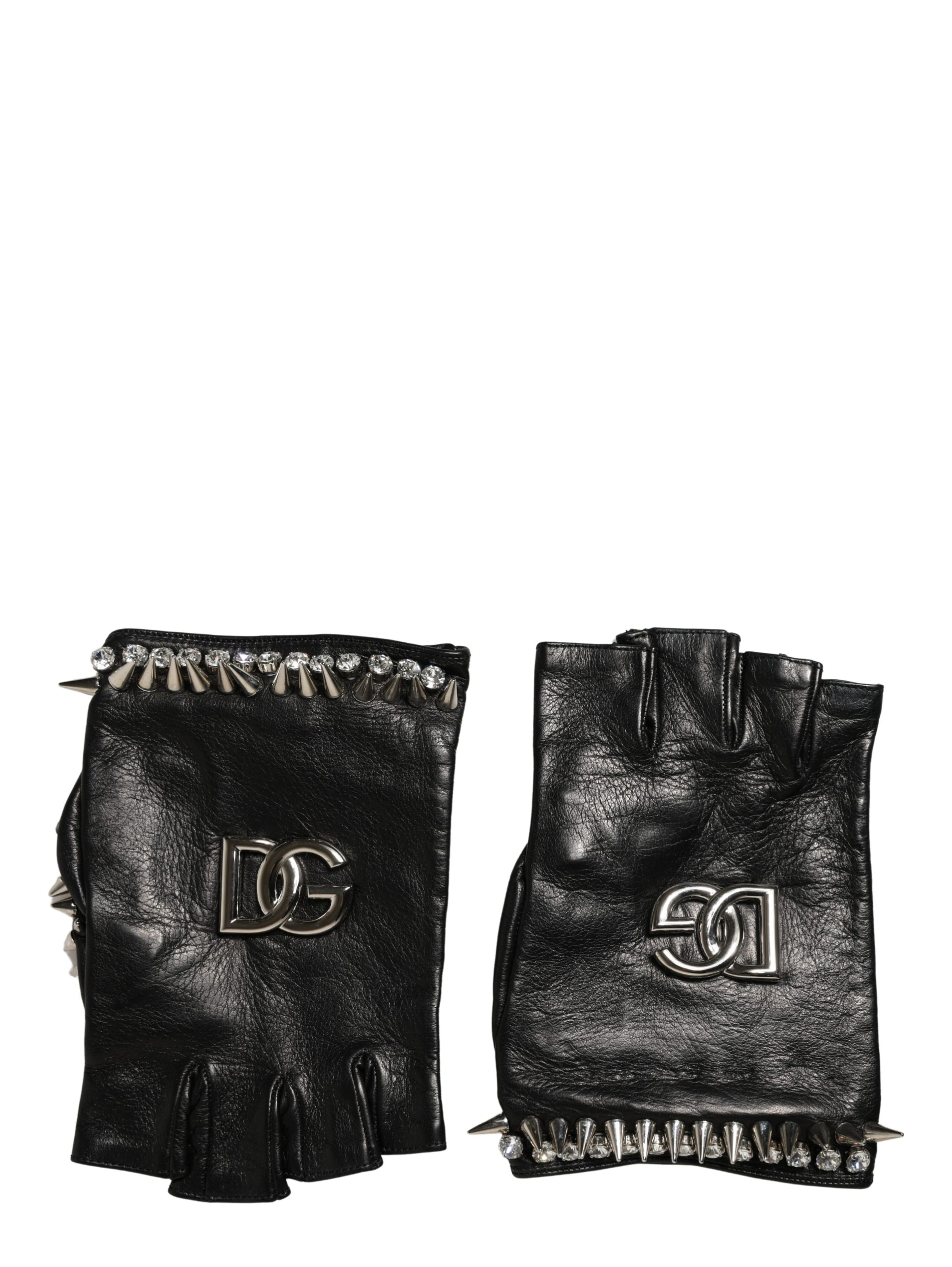 Women Black Embellished Wrist Length Mitten Gloves