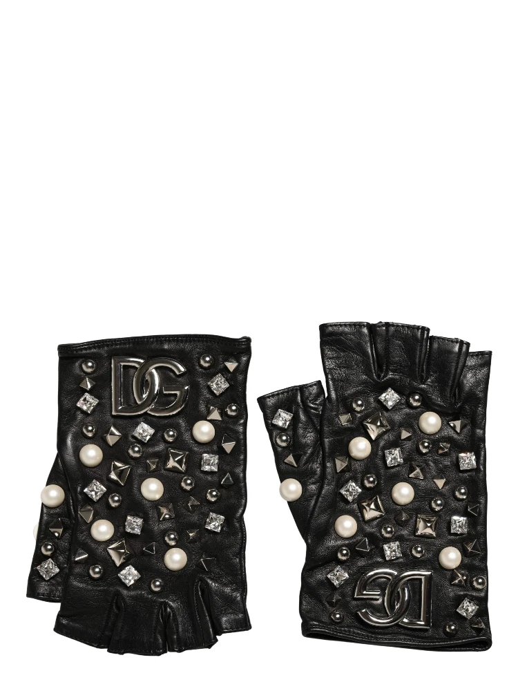 Black Pearl Embellished Wrist Length Gloves