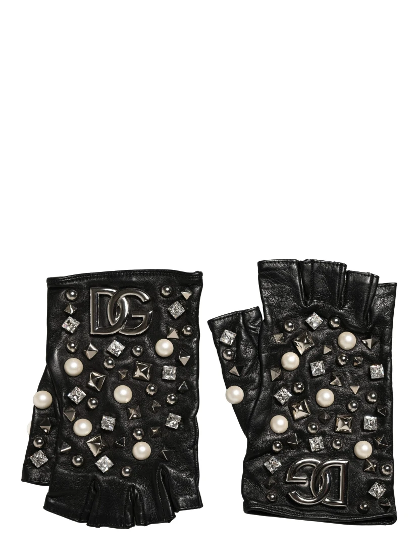 Black Pearl Embellished Wrist Length Gloves