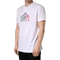White Barcode Cotton Crew Neck Men T-shirt