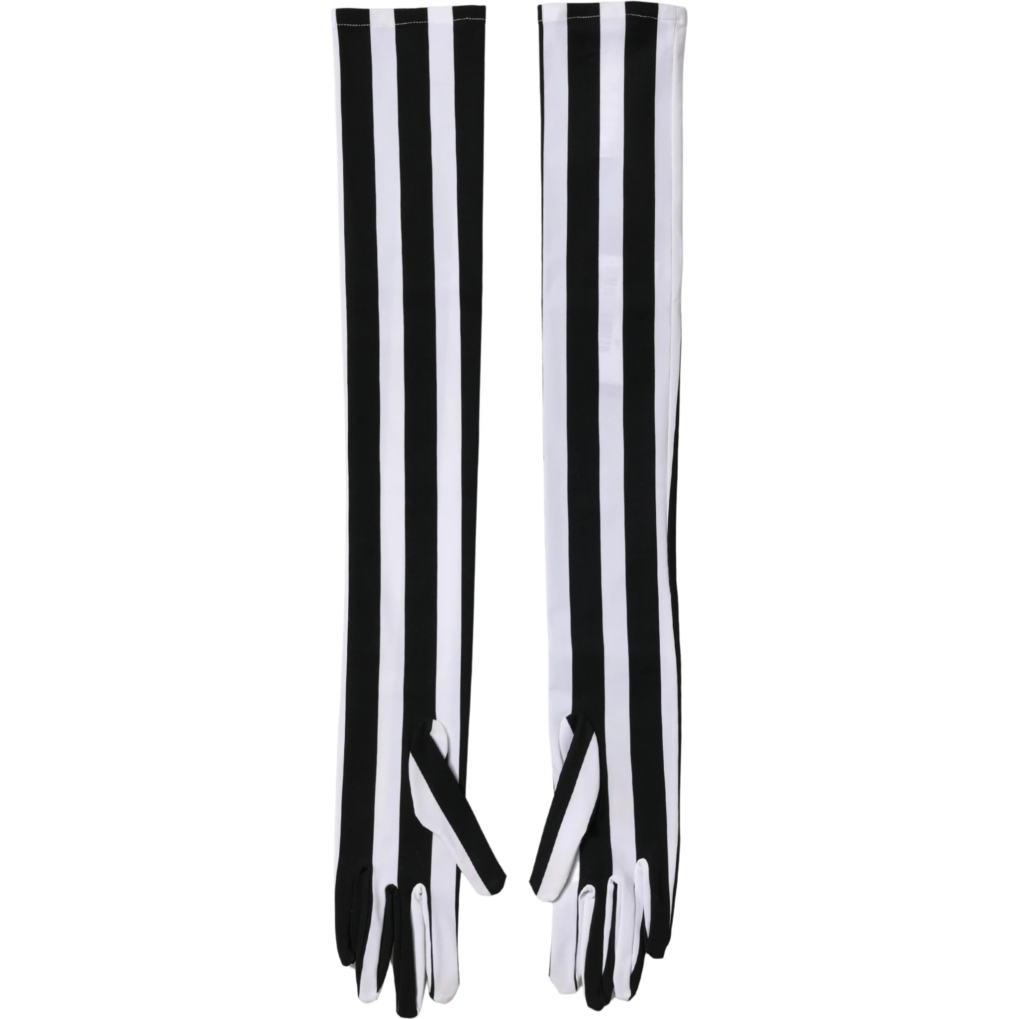 Black White Stripes Nylon Elbow Length Women Gloves