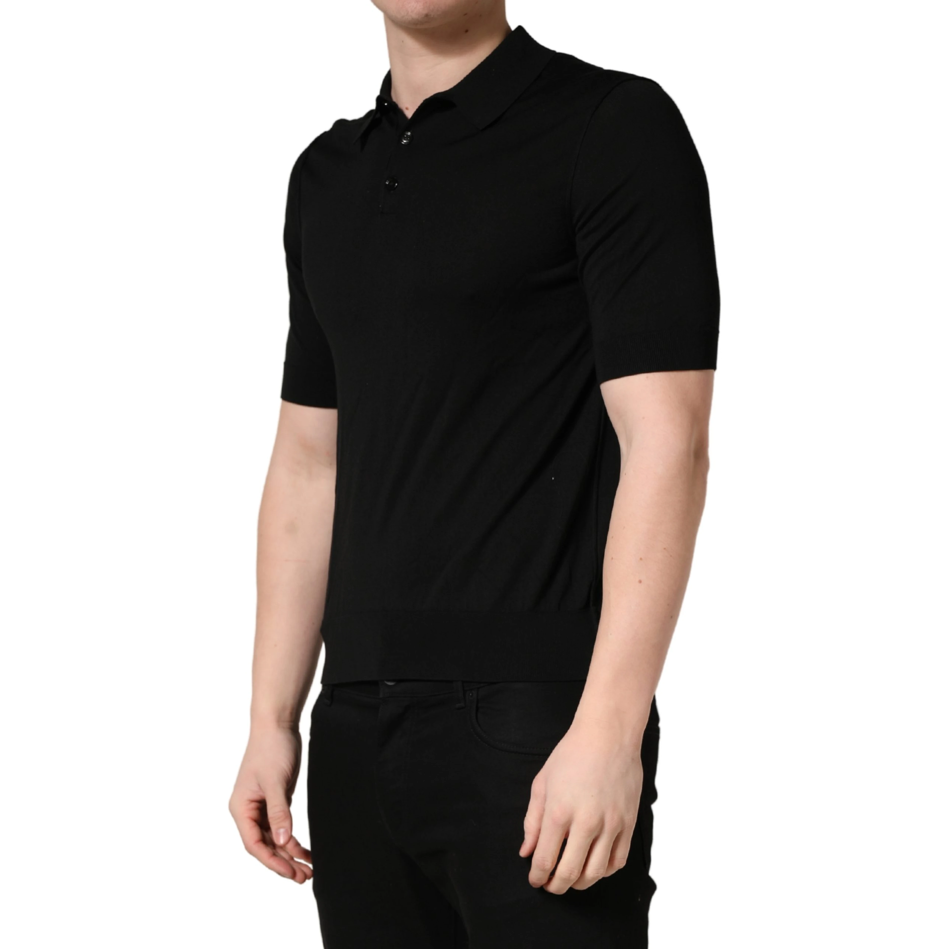 Black Wool Short Sleeves Men Polo T-shirt