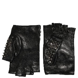 Black Embellished Wrist Length Mitten Women Gloves