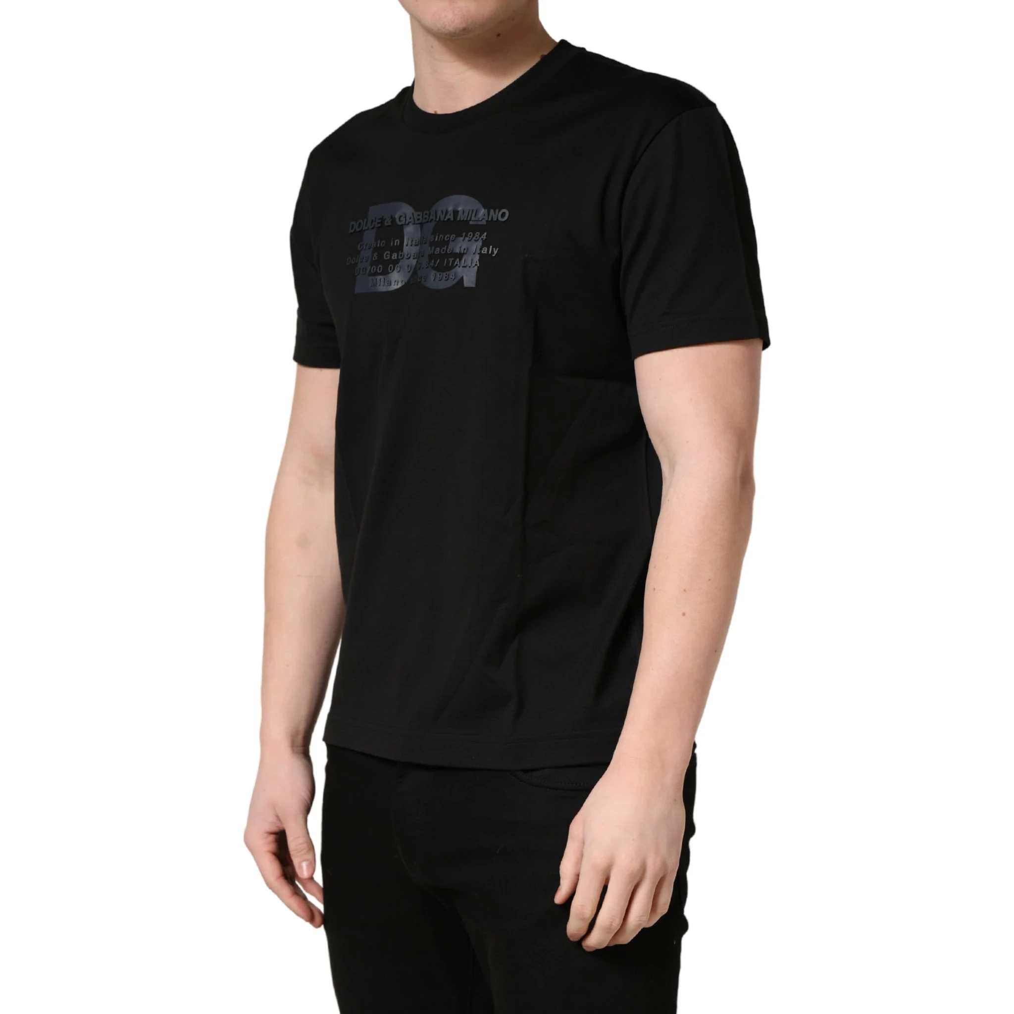 Black Logo DG Print Cotton Crew Neck T-shirt